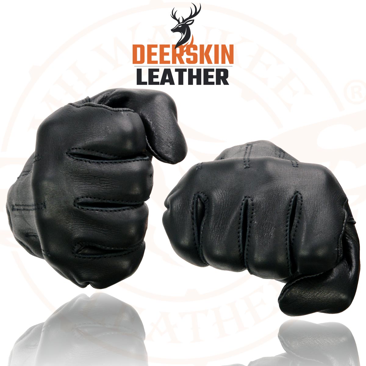 Milwaukee Leather SH887 Men's USA Deerskin Black Leather Unlined Lightweight Motorcycle Riders Gloves