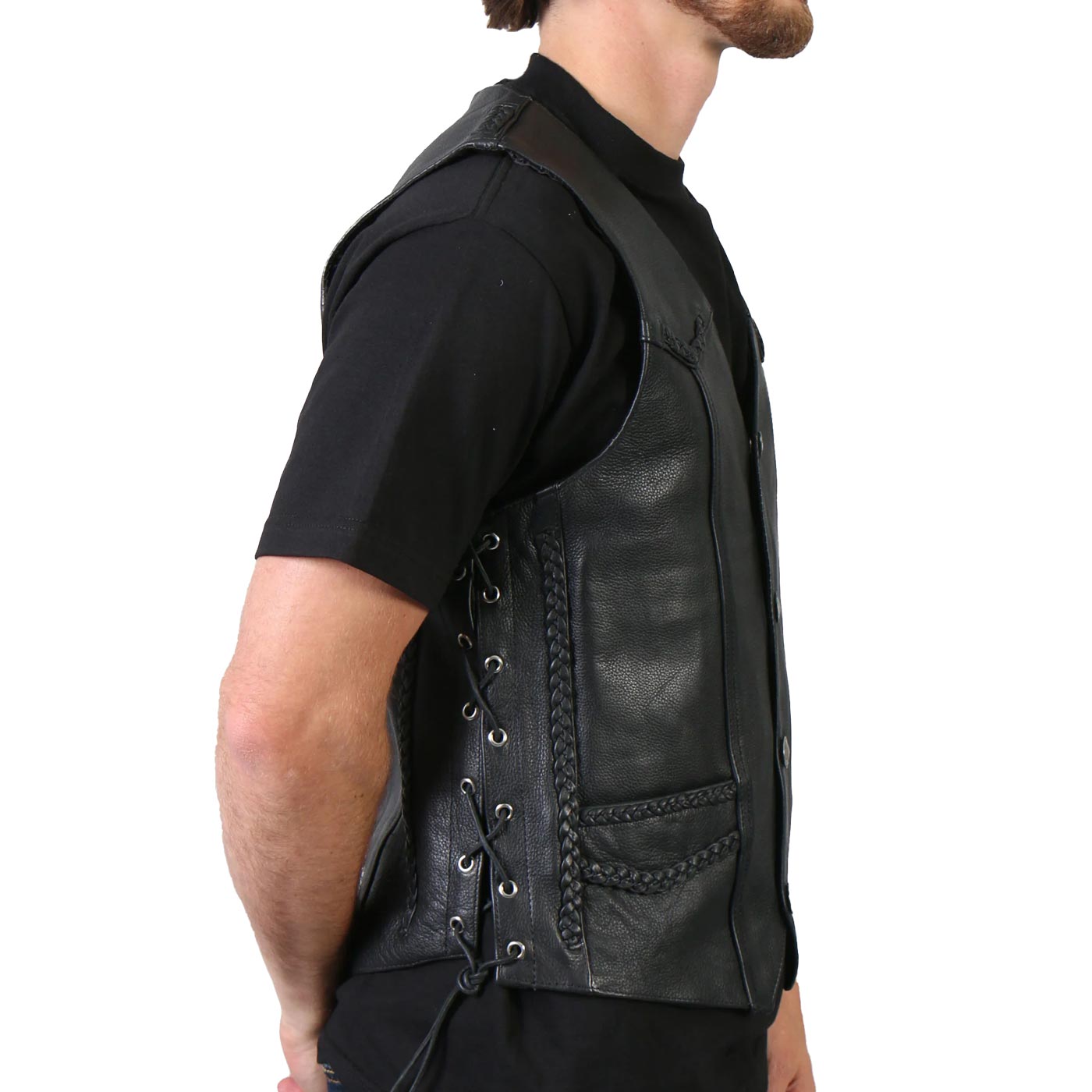 Hot Leathers VSM1008 Men's Black 'Buffalo Nickel Snap' Leather Vest