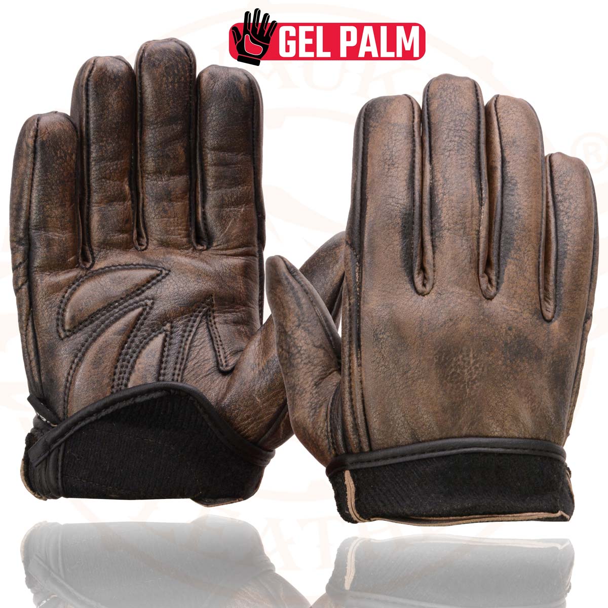 Milwaukee Leather MG7512 Men's Brown Leather Gel Padded Palm Short Wrist Motorcycle Hand Gloves W/ ‘Full Panel Cover’