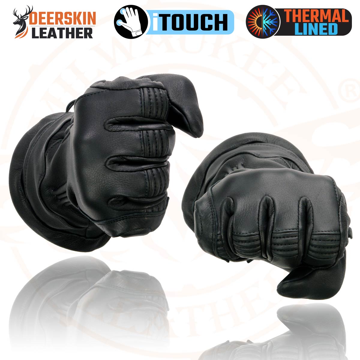 Milwaukee Leather MG7518 Men's Black Deerskin Gauntlet Motorcycle Hand Gloves w/ i-Touch Screen Tech