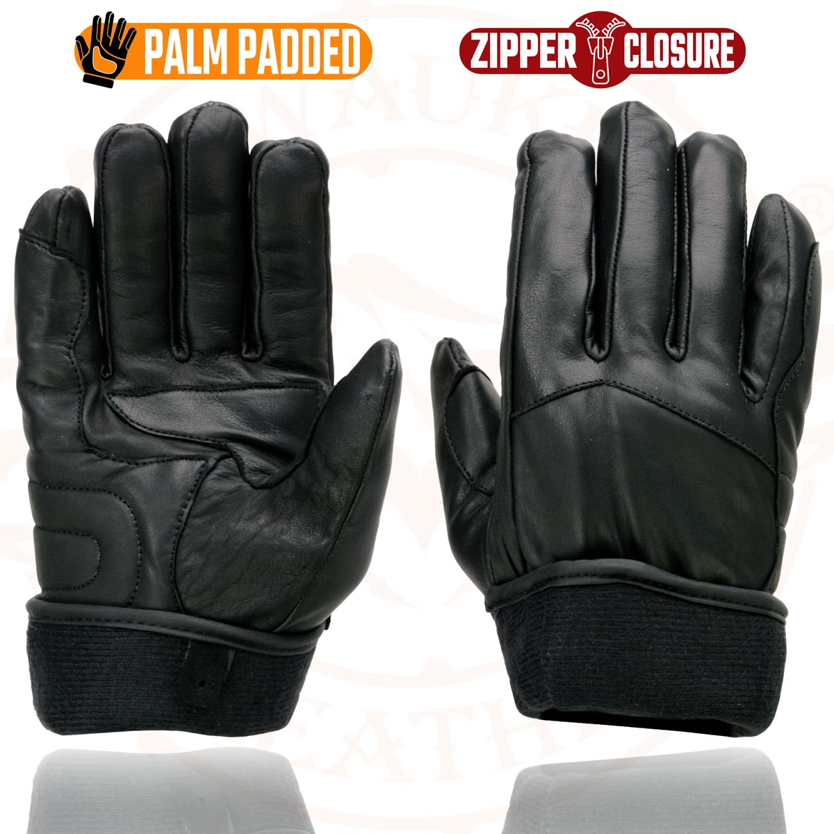 Milwaukee Leather MG7575 Men's Black Premium Leather Long Wrist Gloves with Zipper Top