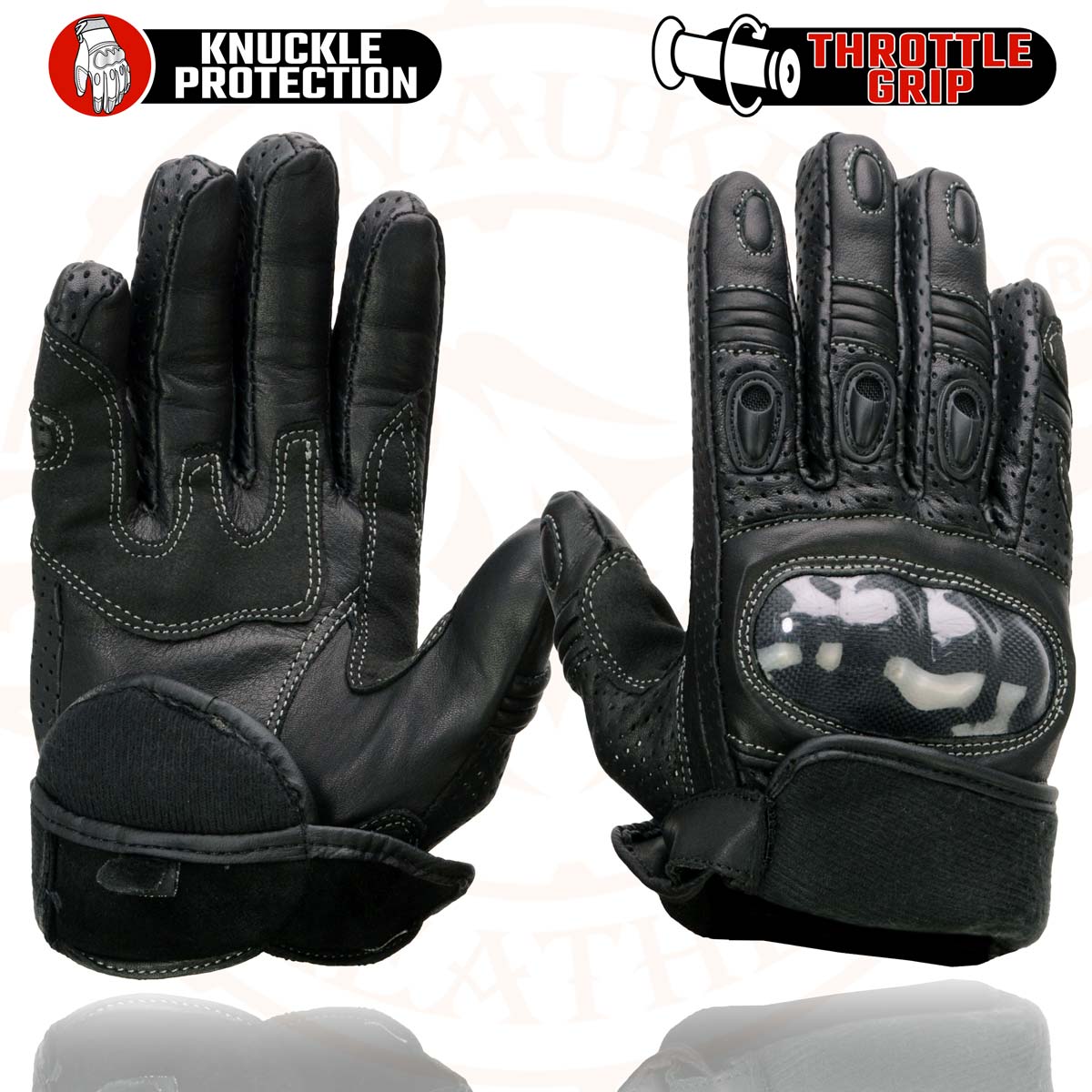 Milwaukee Leather SH298 Men's Black Perforated Leather Racing Motorcycle Gloves w/ Padded Fingers