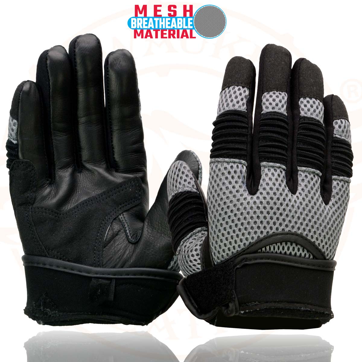 Milwaukee Leather SH791 Men's Black Leather and Grey Mesh Combo Racing Motorcycle Hand Gloves W/ Elasticized Fingers