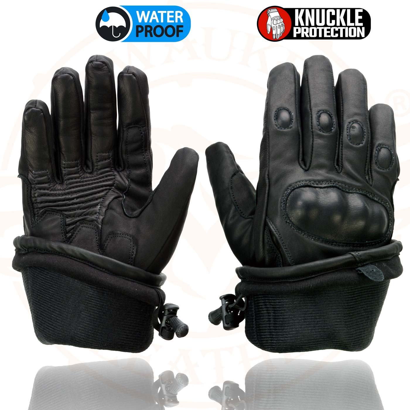 Milwaukee Leather SH815 Men's Black Leather Waterproof Gauntlet Gloves with Hard Knuckles