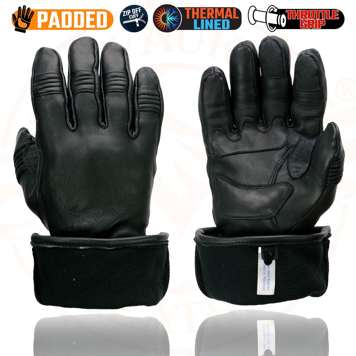 Milwaukee Leather SH852 Men's USA Deerskin Black Leather Gauntlet Motorcycle Thermal Lined Gloves