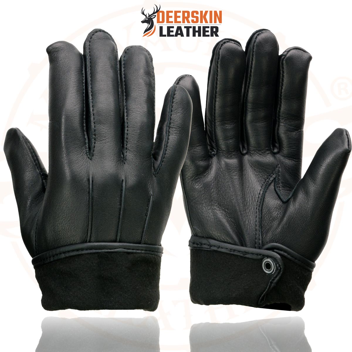 Milwaukee Leather SH875 Men's Thermal Lined USA Deerskin Black Leather Motorcycle Gloves w/ Snap Wrist Closure