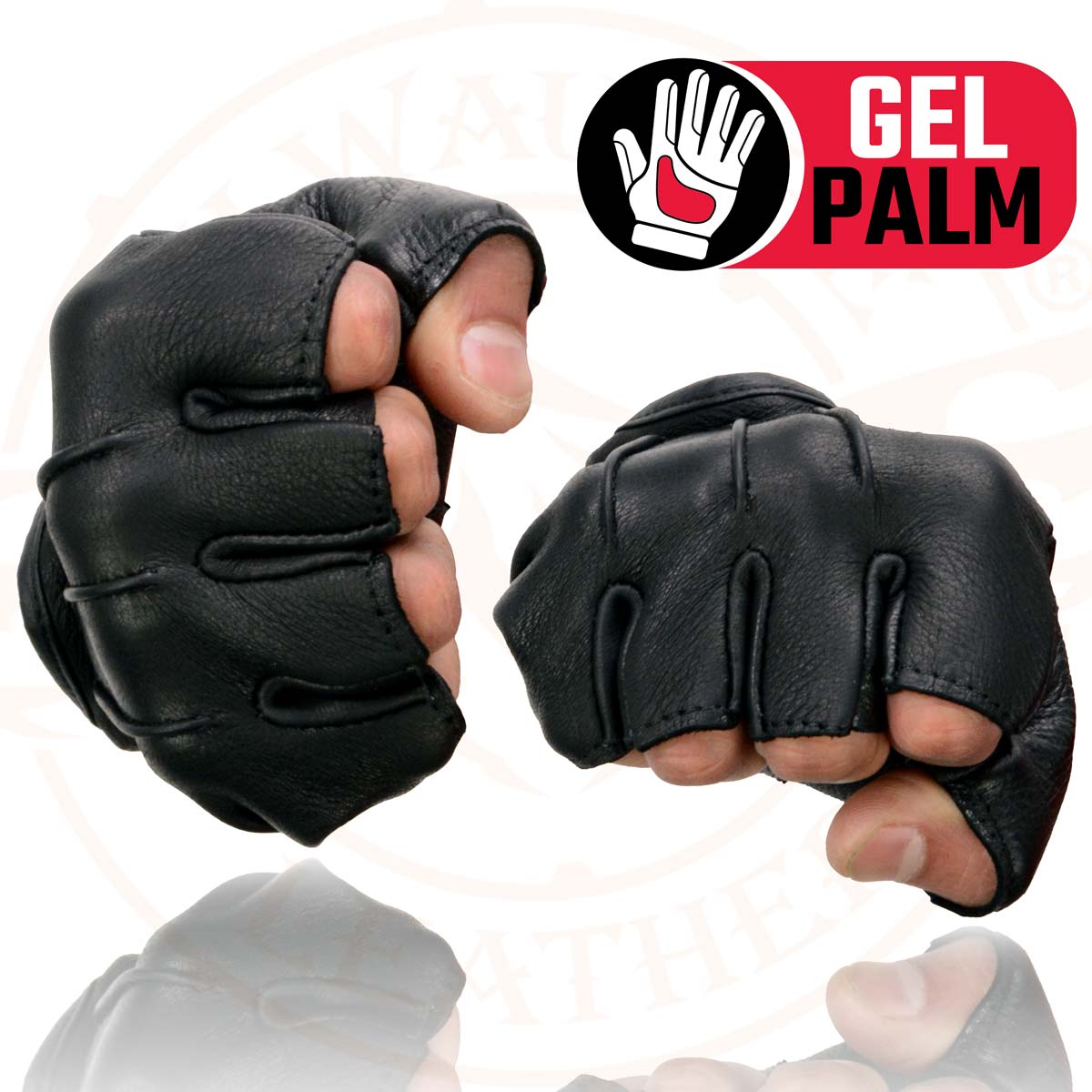 Milwaukee Leather SH878 Men's Fingerless USA Deerskin Black Leather Motorcycle Rider Gloves w/ Gel Padded Palm