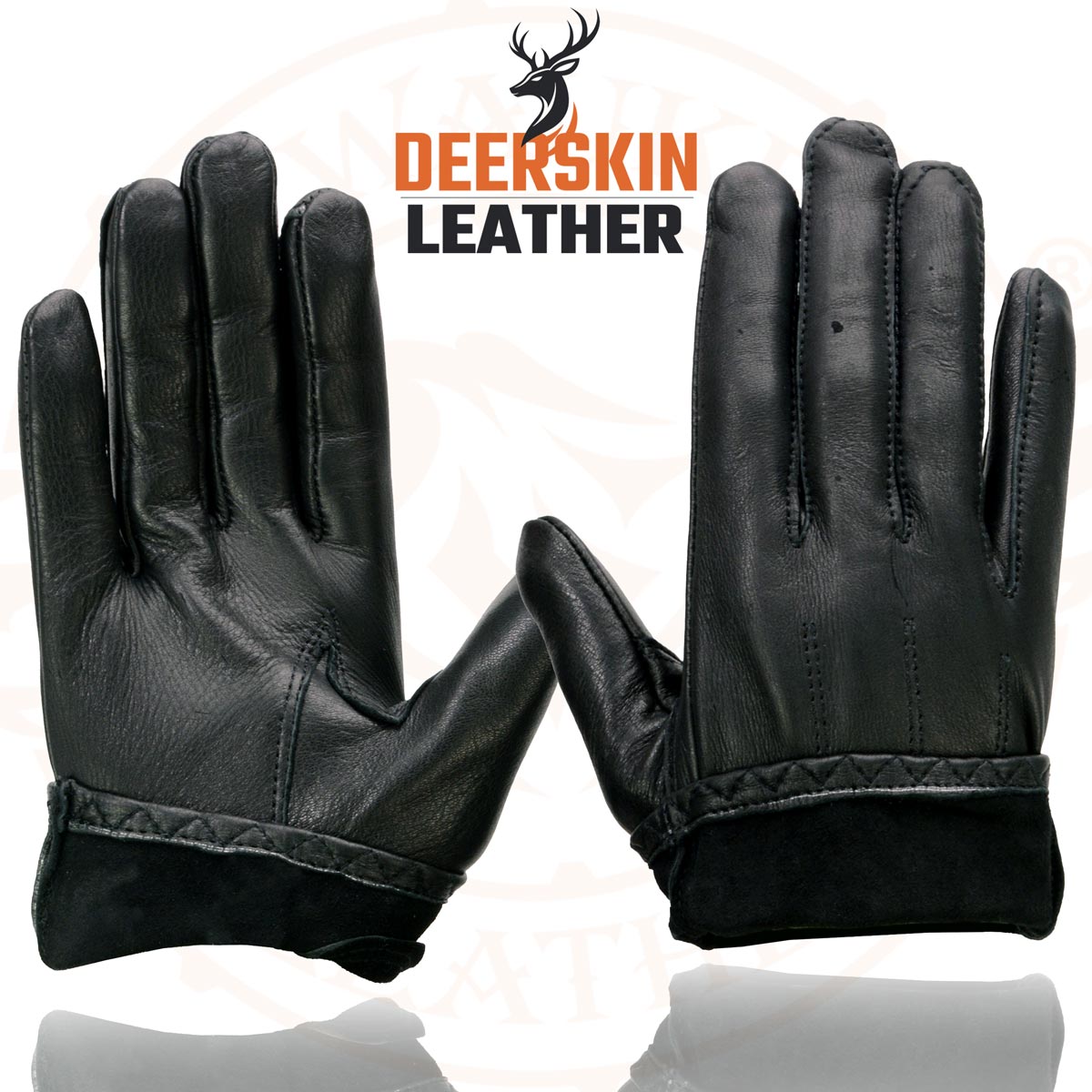 Milwaukee Leather SH887 Men's USA Deerskin Black Leather Unlined Lightweight Motorcycle Riders Gloves