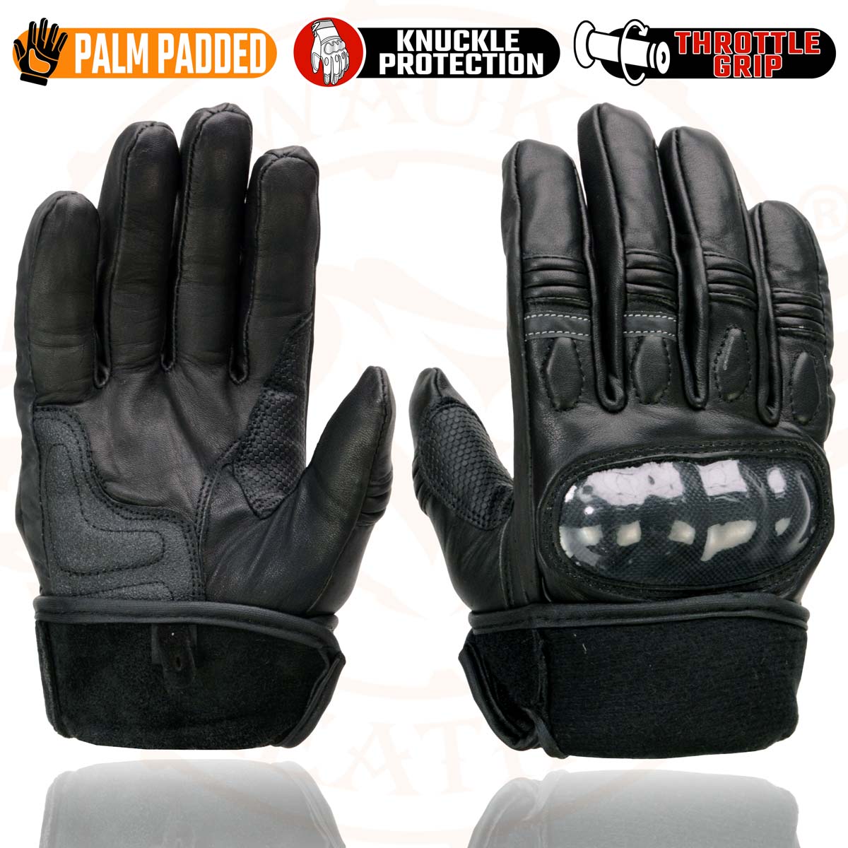 Milwaukee Leather MG7540 Men's Black Leather Protective Knuckle Racer Motorcycle Gloves W/ Elasticized Reflective Fingers