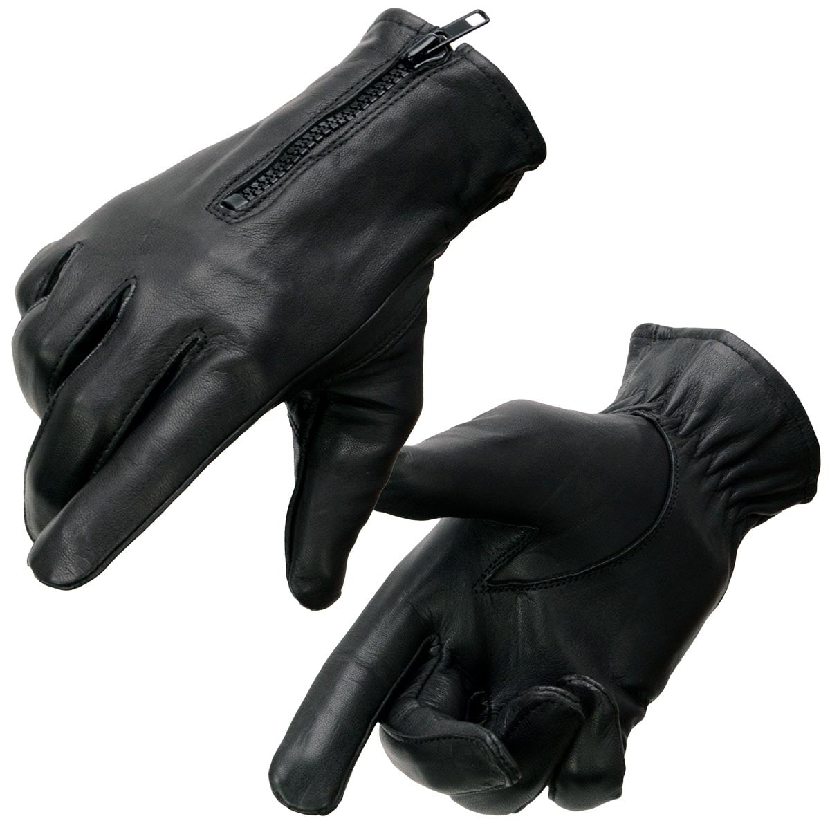 Milwaukee Leather SH226D Men's Black Unlined Leather Lightweight Motorcycle Hand Gloves W/ Wrist Zipper Closure