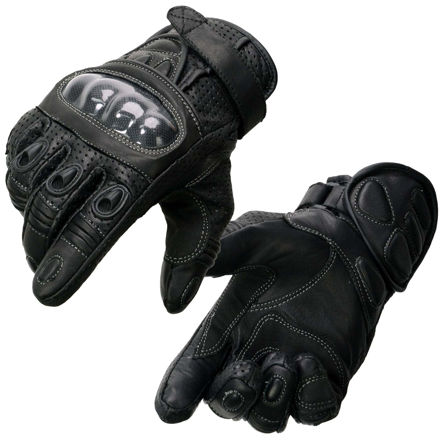 Milwaukee Leather SH298 Men's Black Perforated Leather Racing Motorcycle Gloves w/ Padded Fingers