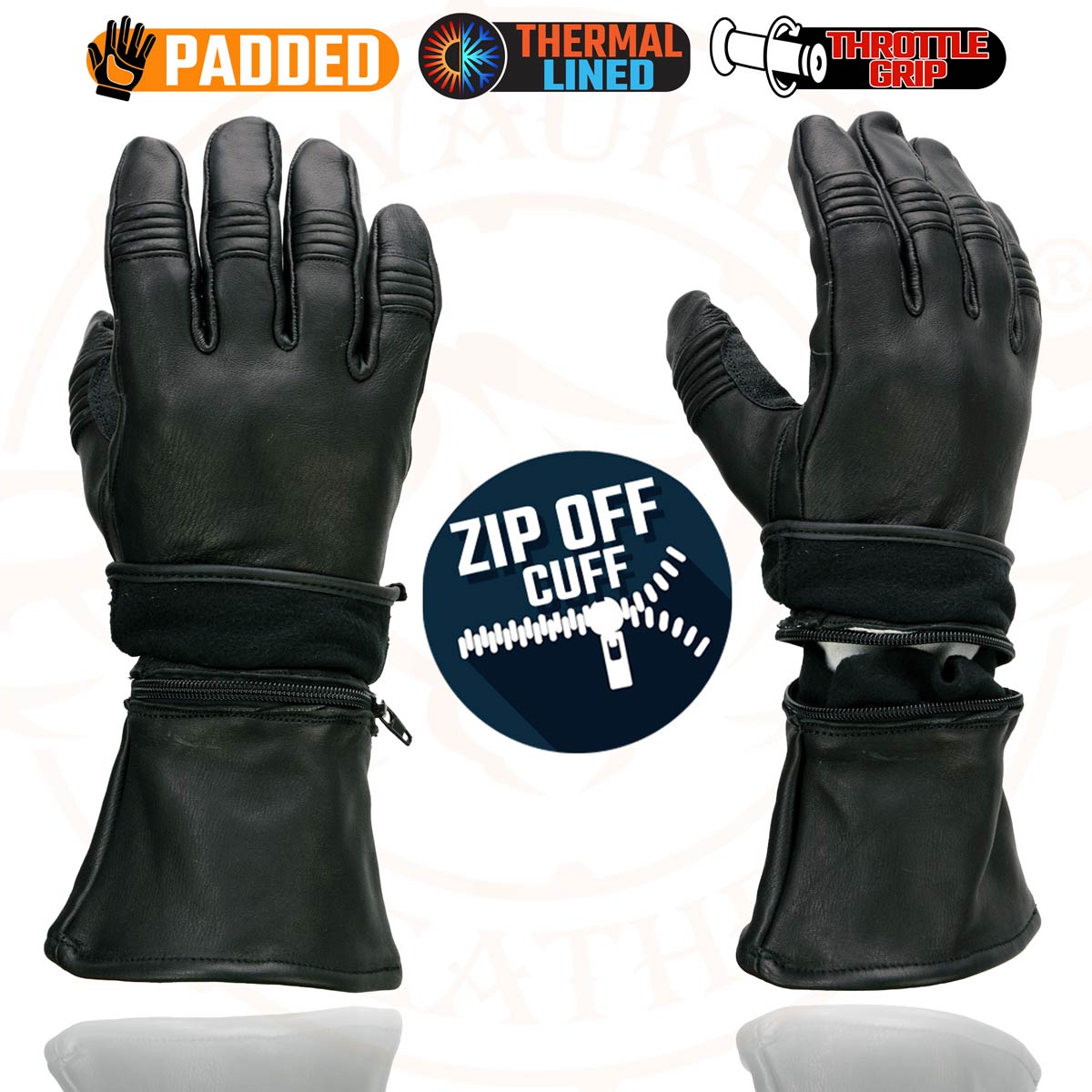 Milwaukee Leather SH852 Men's USA Deerskin Black Leather Gauntlet Motorcycle Thermal Lined Gloves