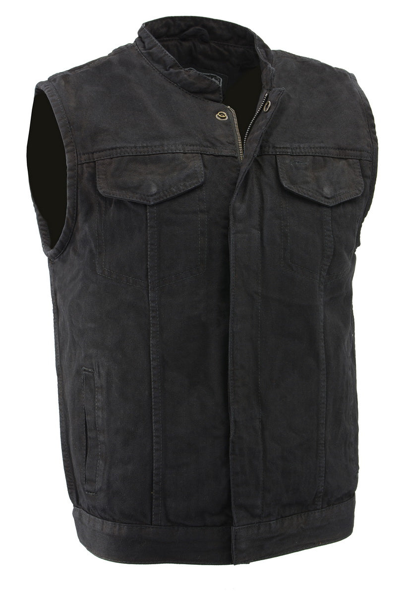 M Boss Motorcycle Apparel BOS13000 Men's Black Denim Club Style Vest with Hidden Zipper