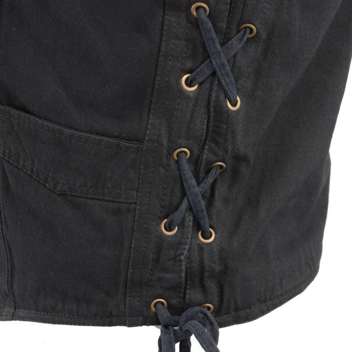 M Boss Motorcycle Apparel BOS13003 Men's Blue Denim Motorcycle Side Lace Vest with Quick Draw Pocket