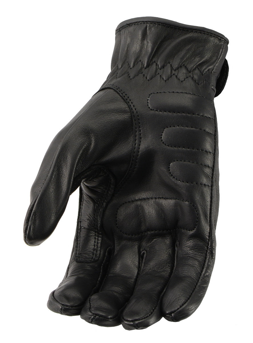 M Boss Motorcycle Apparel BOS37538 Men's 'Flex Knuckles' Black Premium Leather Riding Gloves with Gel Palm