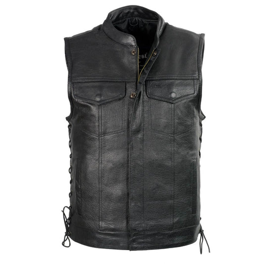 Club Vest CVM3712 Men’s Black Side Lace Leather Vest with Seamless Back Design