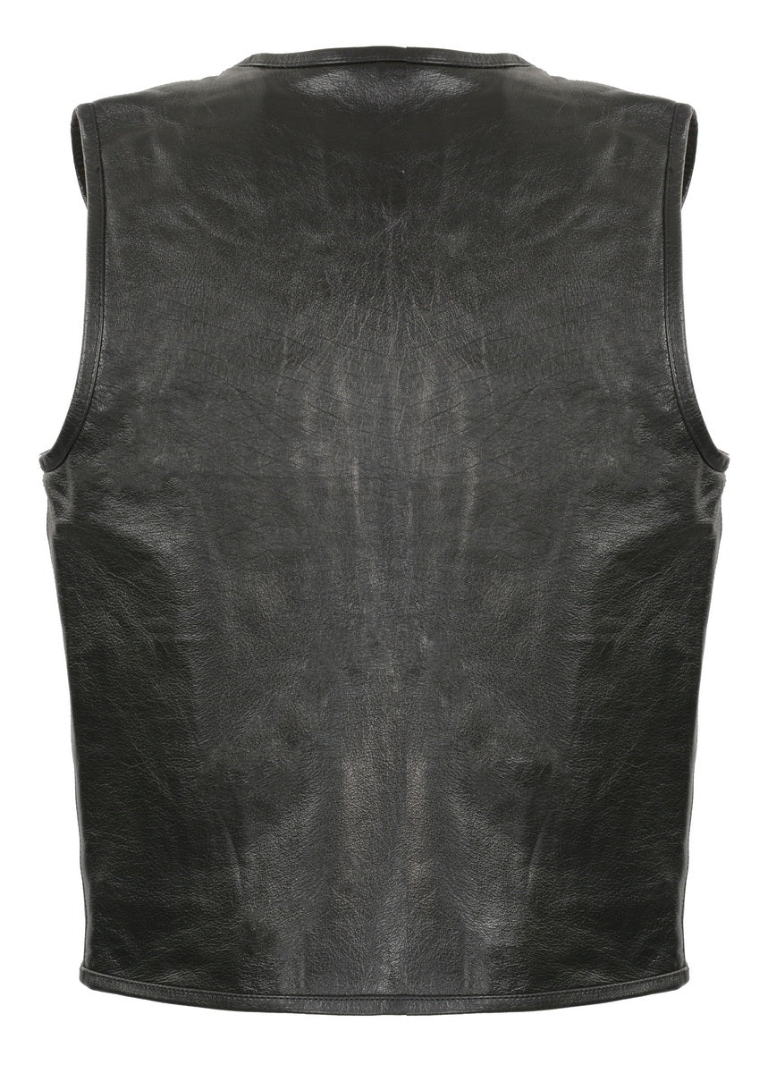 Club Vest CVM3740 Men’s Black Seamless Front and Back Design Leather Vest