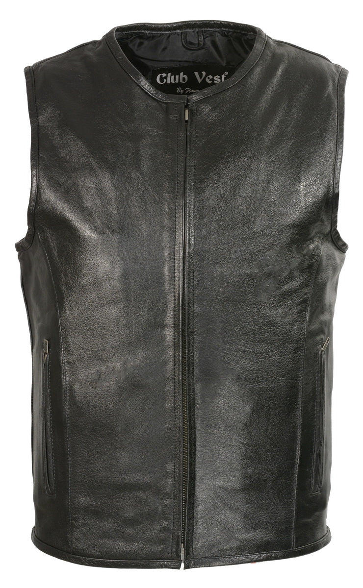 Club Vest CVM3740 Men’s Black Seamless Front and Back Design Leather Vest