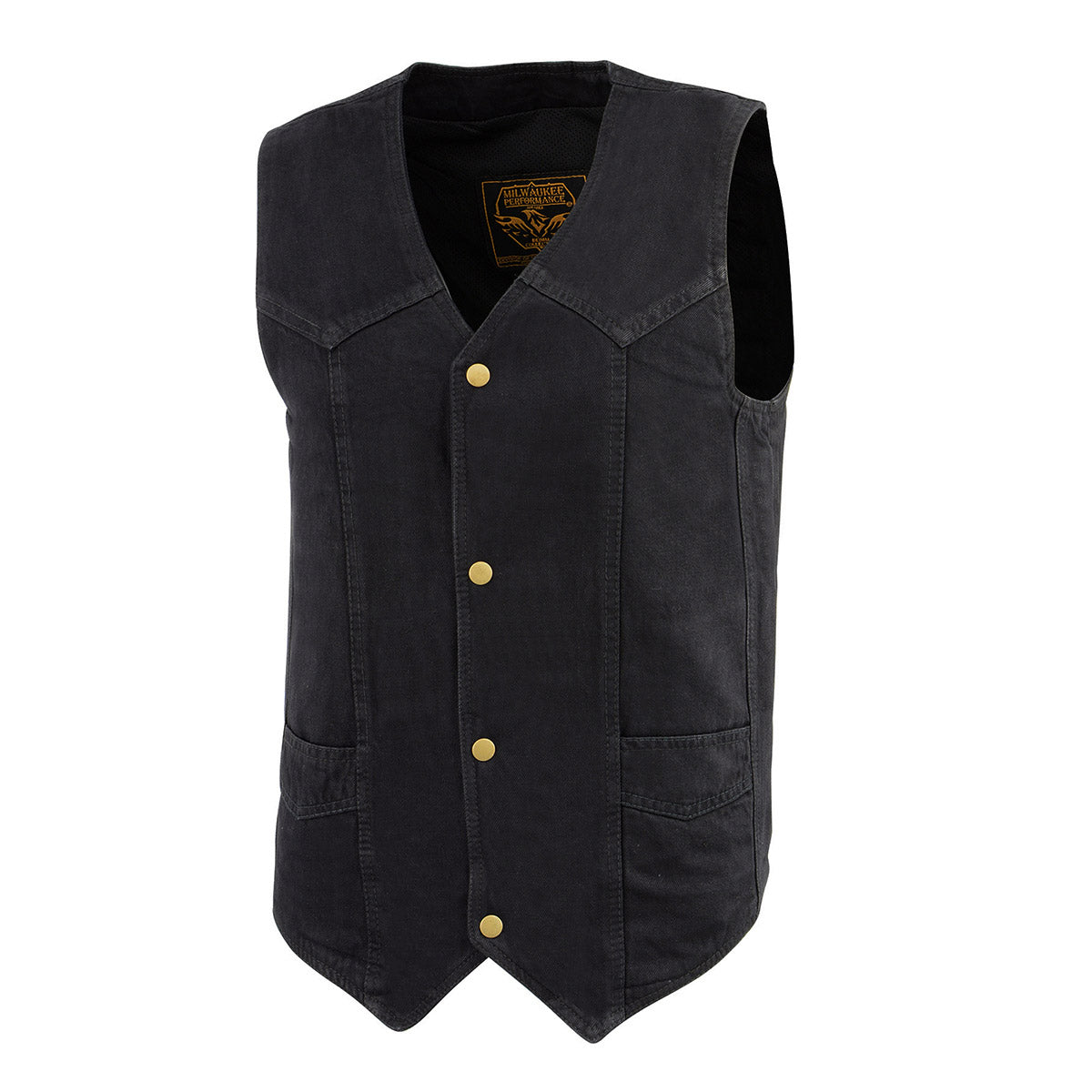 Milwaukee Leather DM1310 Men's Black Classic Denim Western Style Cowboy Biker Vest w/ Snap Button Closure