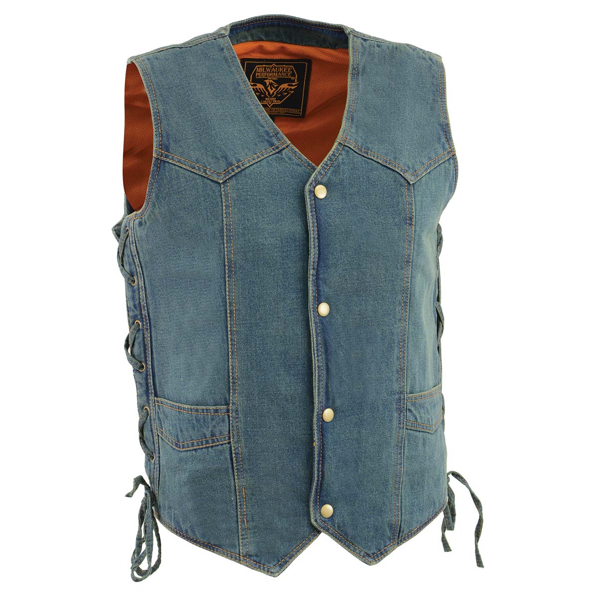 Milwaukee Leather DM1315 Men's Black Classic Denim Western Style Cowboy Biker Vest with Adjustable Side Laces