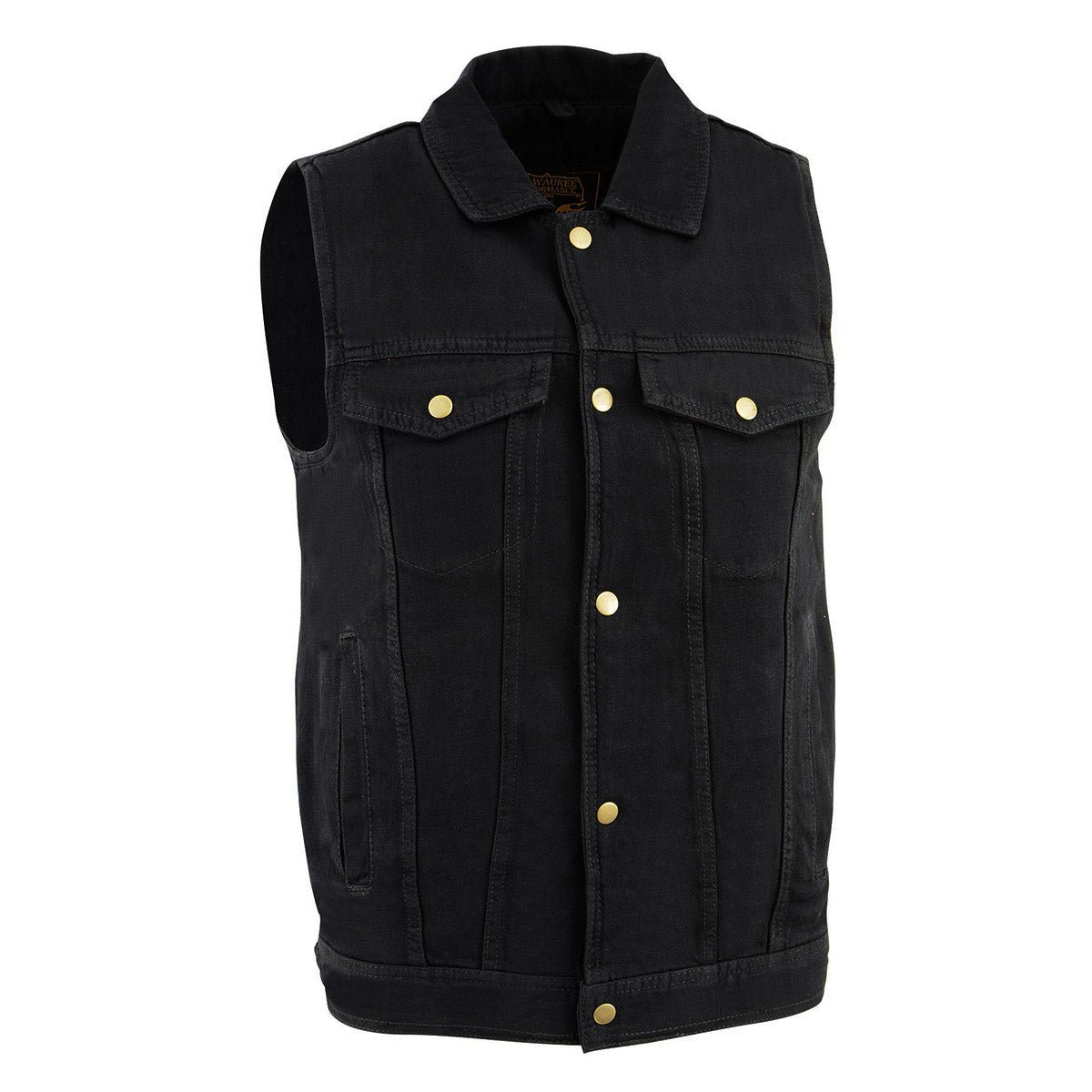 Milwaukee Leather DM1331 Men's Black Denim Motorcycle Biker Riders Vest w/ Shirt Style Collar