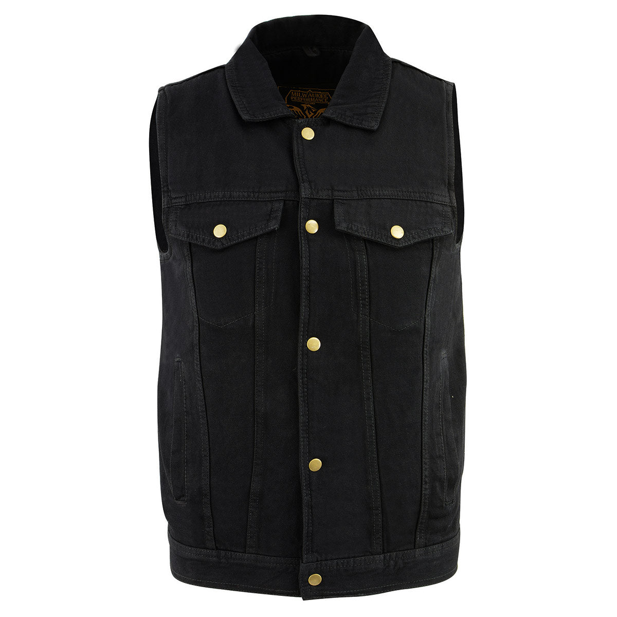 Milwaukee Leather DM1331 Men's Black Denim Motorcycle Biker Riders Vest w/ Shirt Style Collar