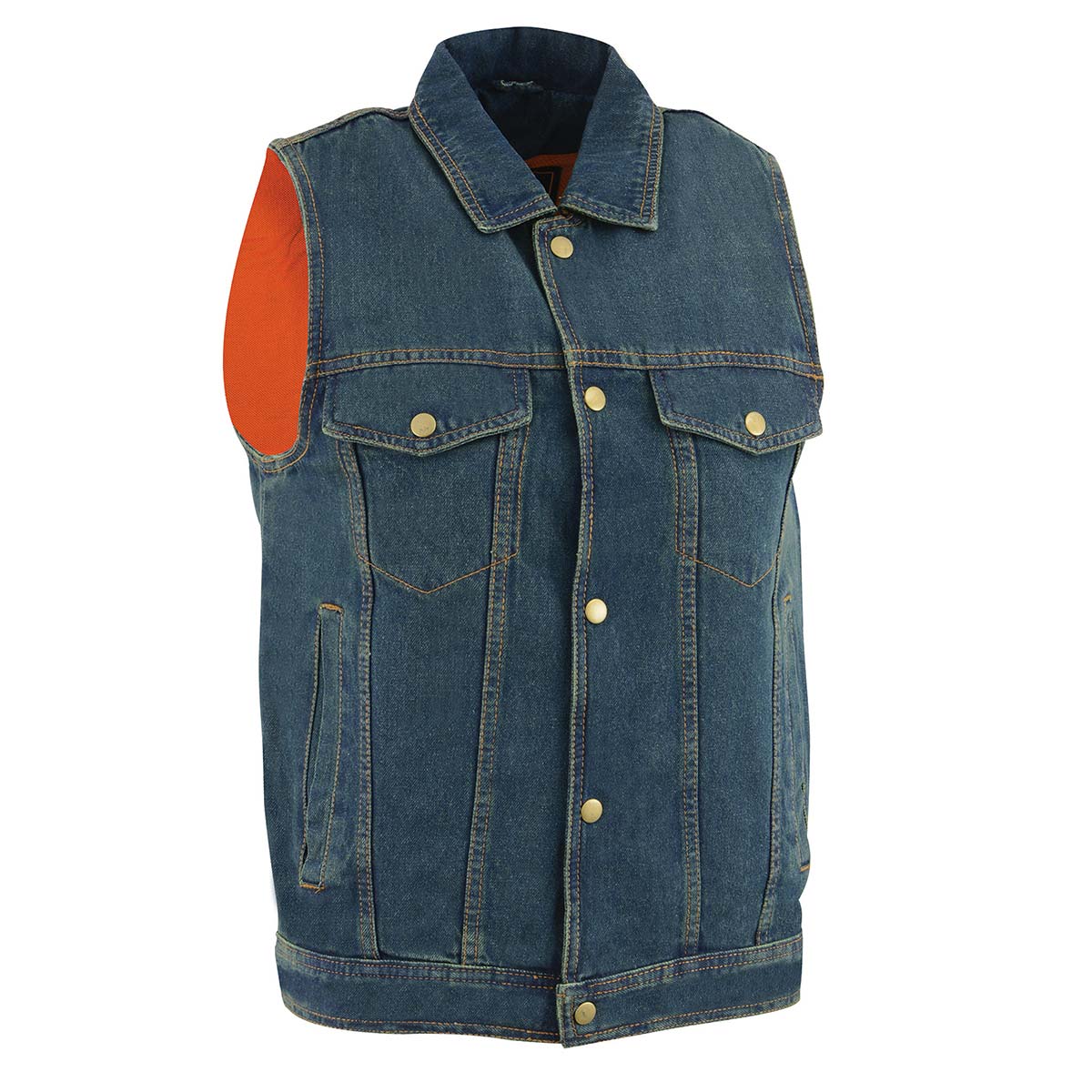 Milwaukee Leather DM1331 Men's Blue Denim Motorcycle Biker Riders Vest w/ Shirt Style Collar