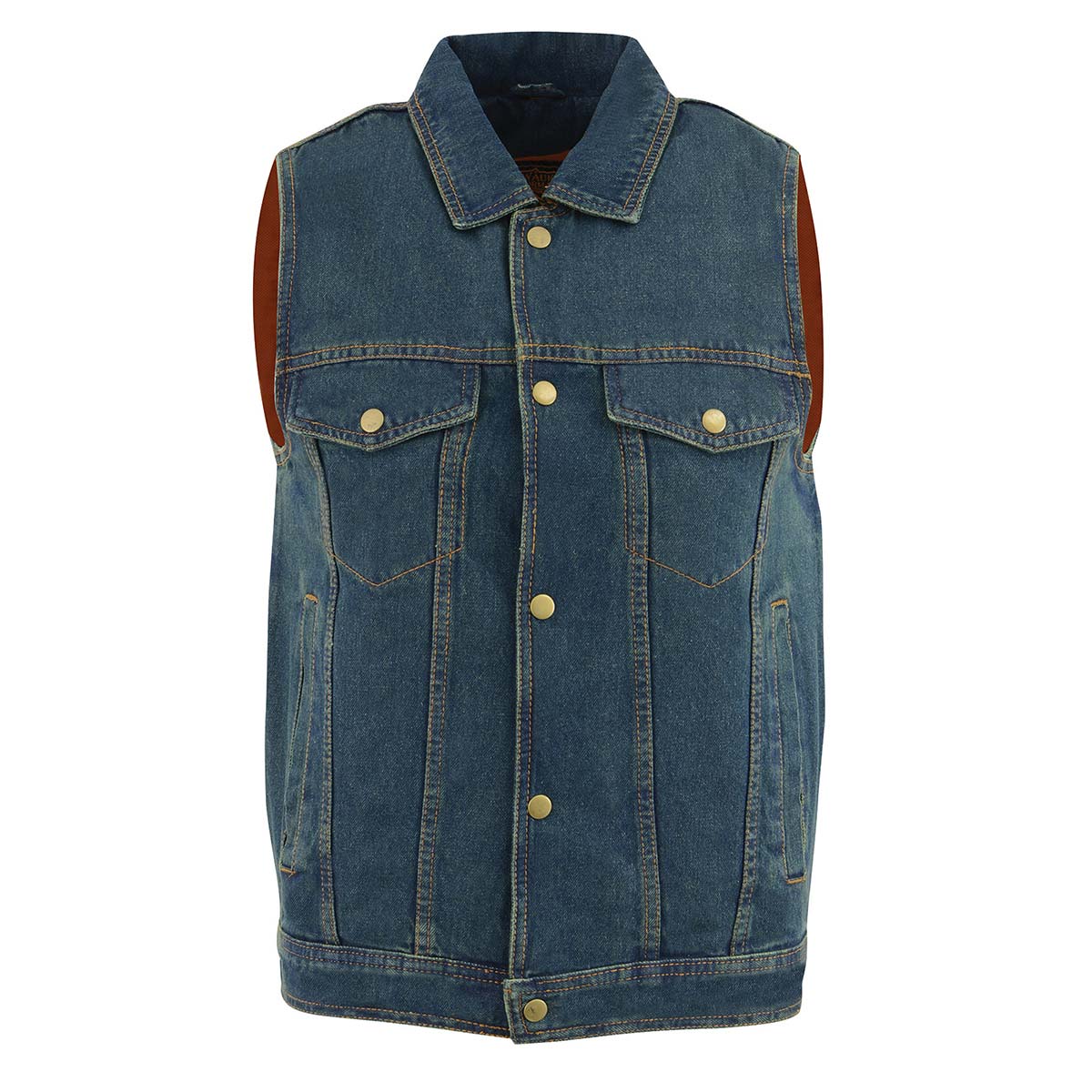 Milwaukee Leather DM1331 Men's Blue Denim Motorcycle Biker Riders Vest w/ Shirt Style Collar