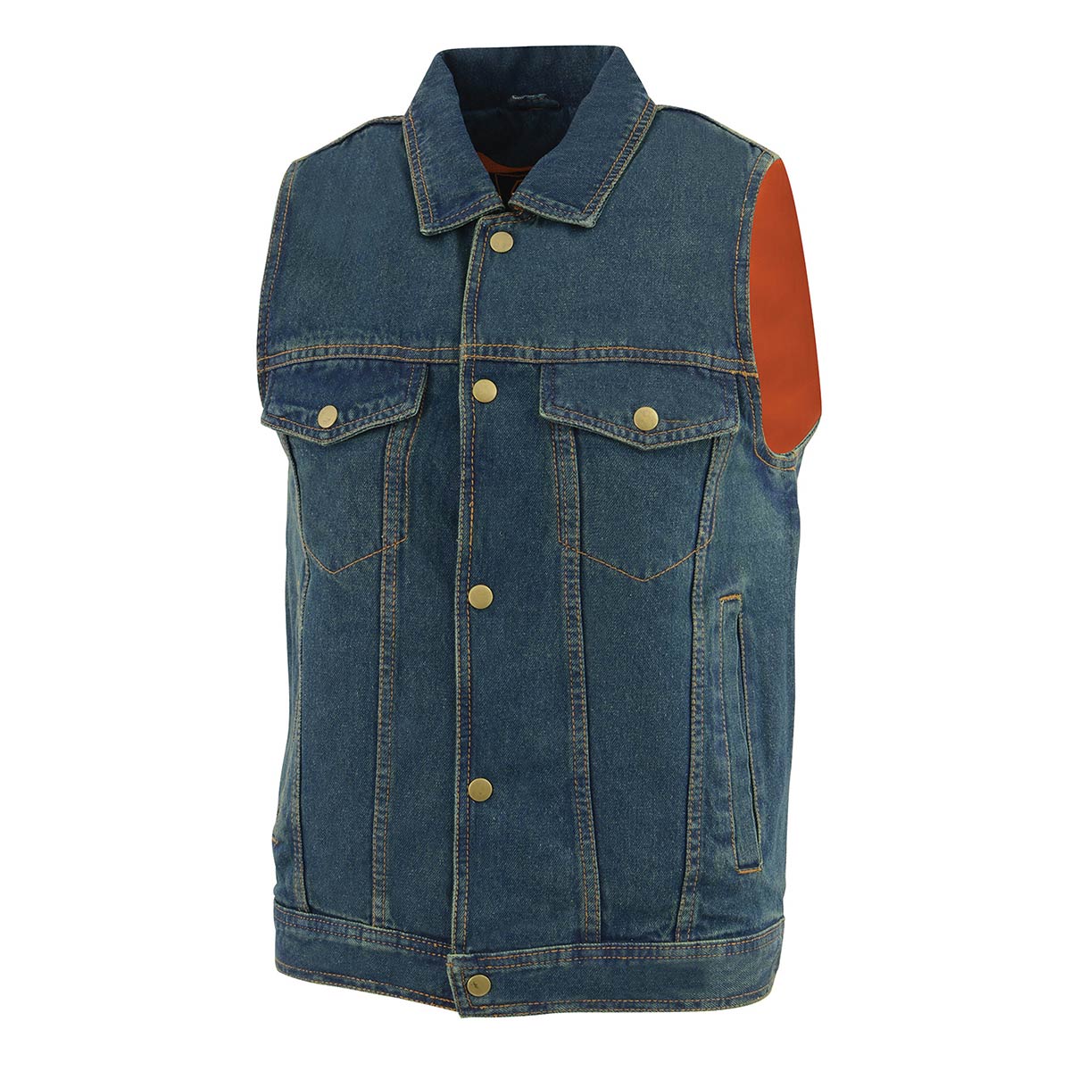 Milwaukee Leather DM1331 Men's Blue Denim Motorcycle Biker Riders Vest w/ Shirt Style Collar