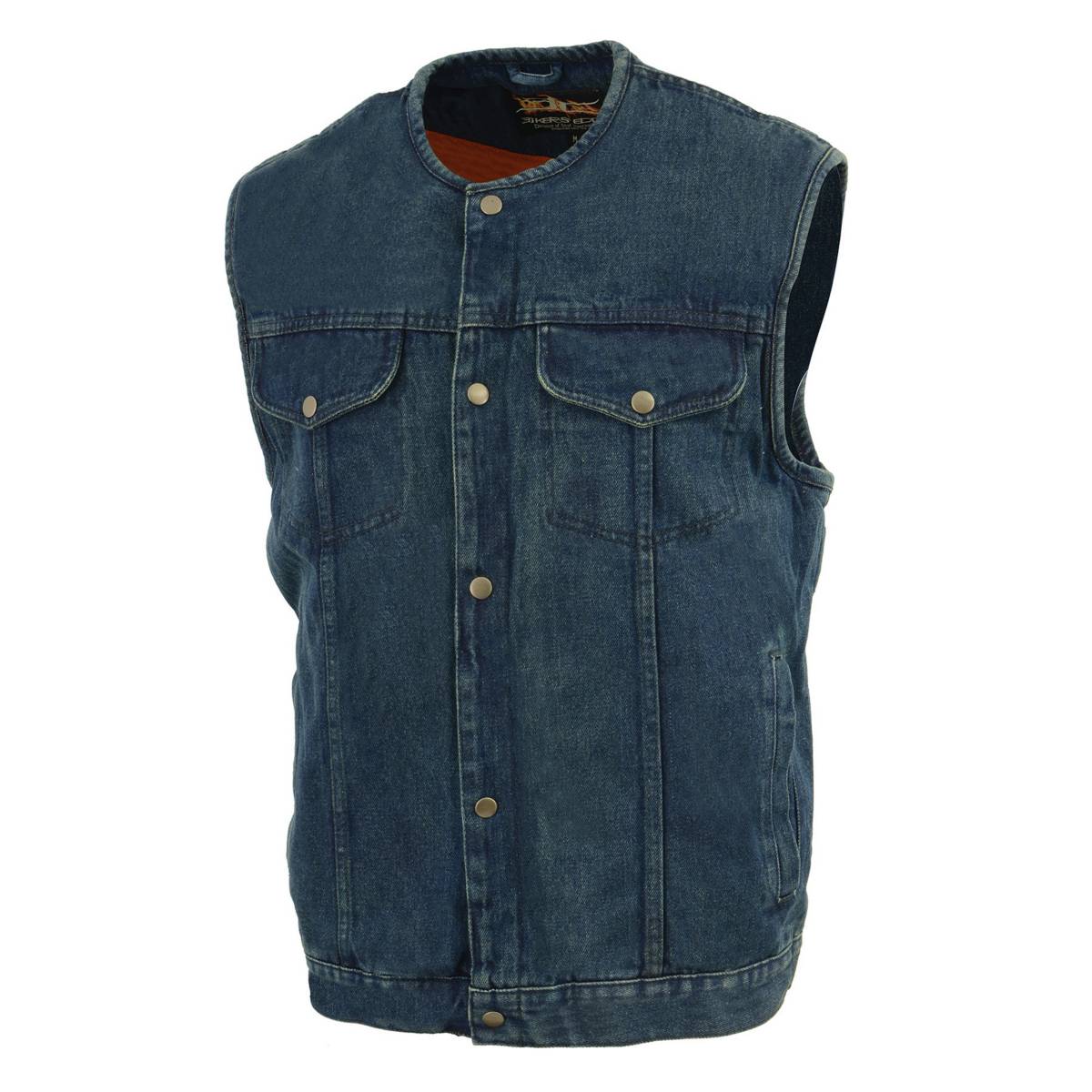 Biker's Edge DM1937 Men's Blue Snap Front Denim Club Style Motorcycle Biker Rider Vest