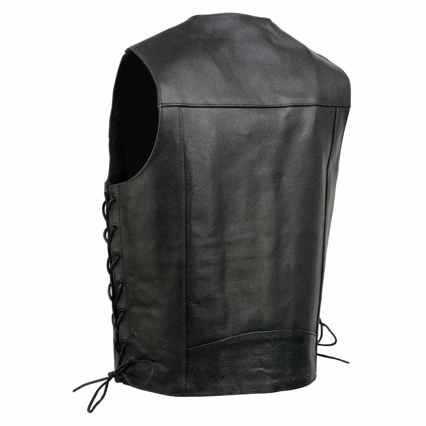 Event Leather EL5315 Black Motorcycle Leather Vest for Men w/ Side Lace- Riding Club Adult Motorcycle Vests