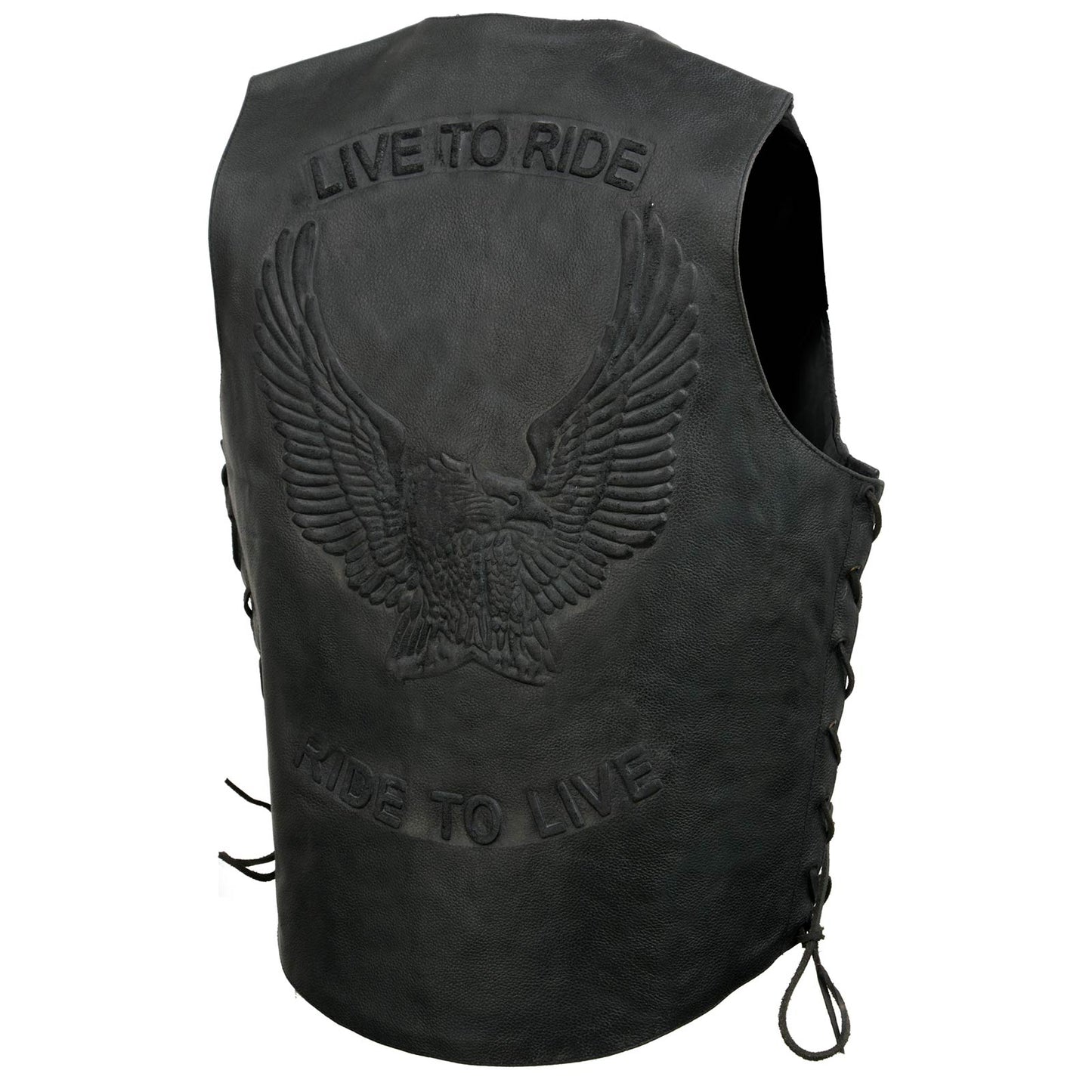 Event Leather's ELM3900 Men's 100% Genuine Motorcycle Leather Vest | Biker Vests with Embossed Eagle | Live To Ride