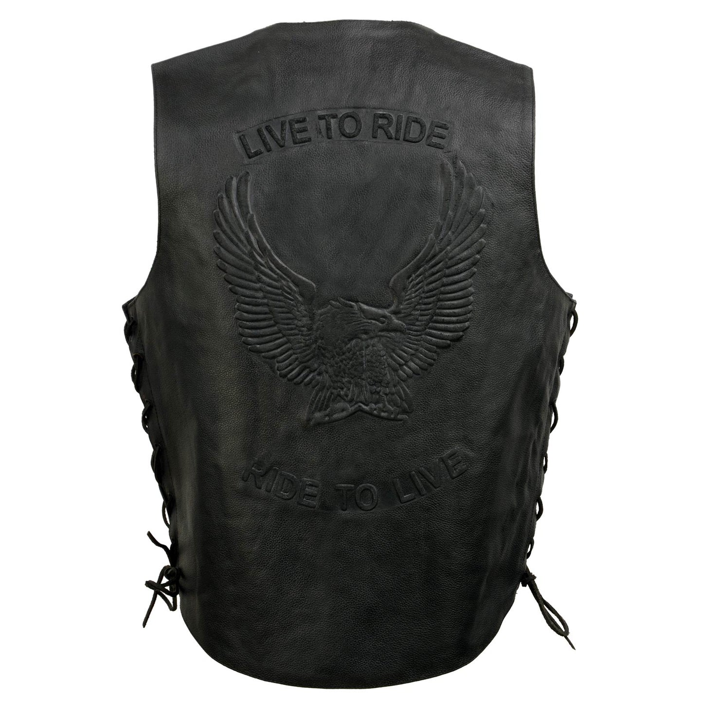 Event Leather's ELM3900 Men's 100% Genuine Motorcycle Leather Vest | Biker Vests with Embossed Eagle | Live To Ride