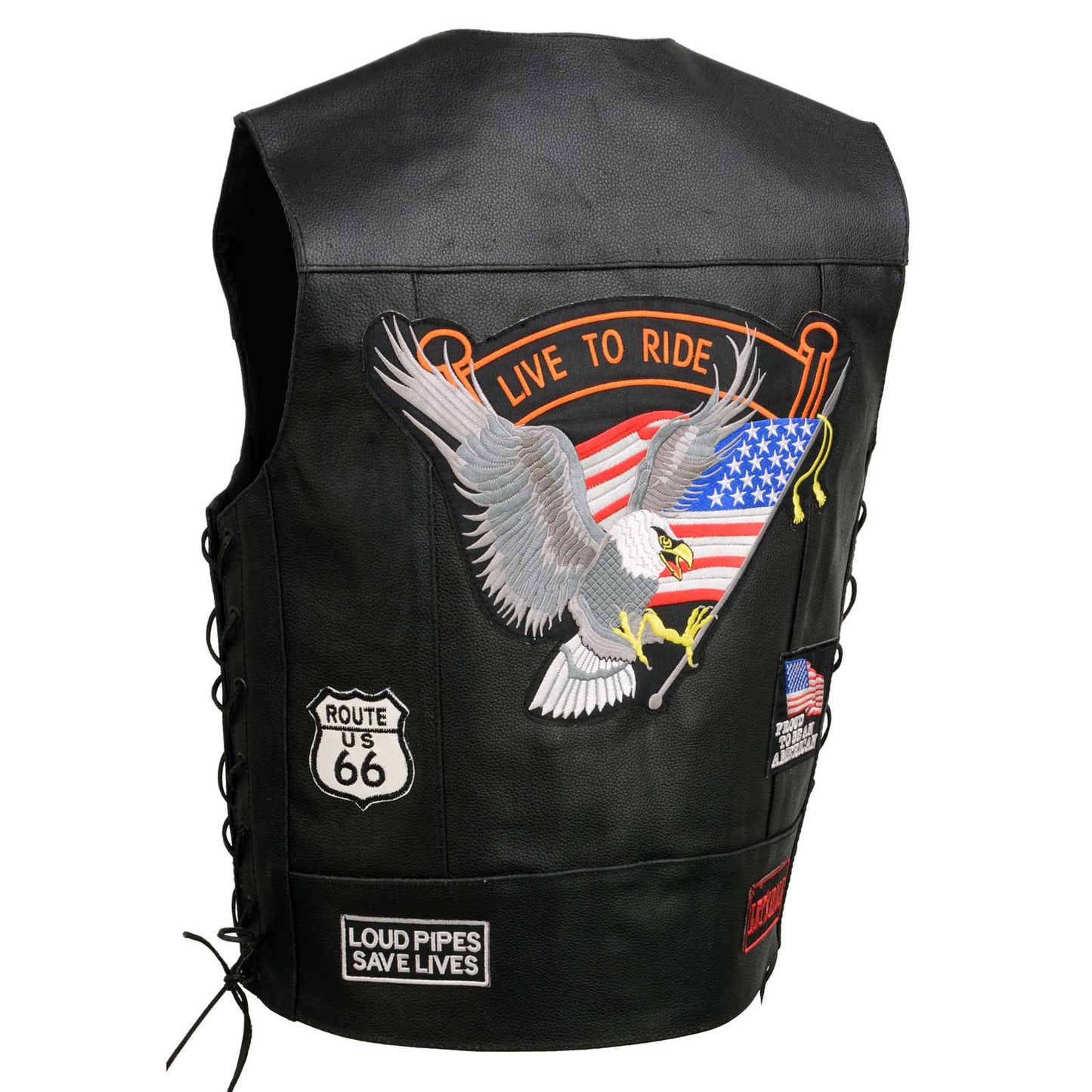 Event Leather Men’s Concealed Carry Motorcycle Vest Black with Patches ELM3930