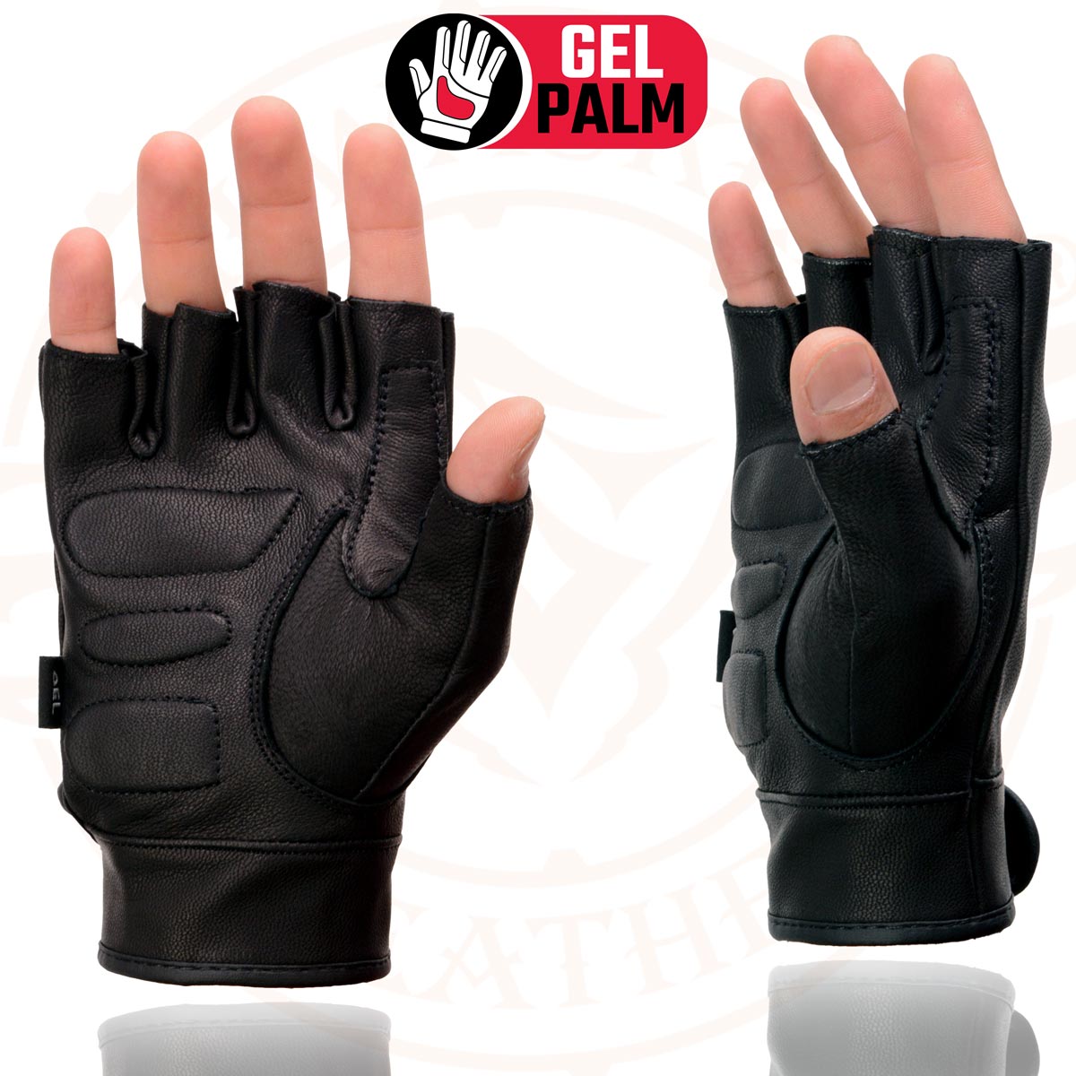 Milwaukee Leather MG7585 Men's Black Leather Gel Padded Palm Fingerless Motorcycle Hand Gloves w/ Full Panel Cover