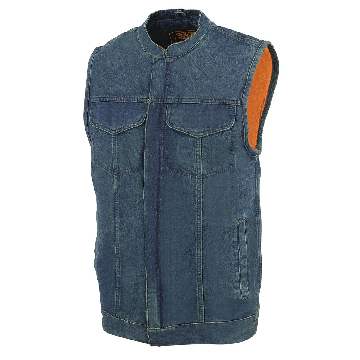 Milwaukee Leather MDM3000 Men's 'Brute' Concealed Snap Black Denim Club Style Vest w/ Hidden Zipper