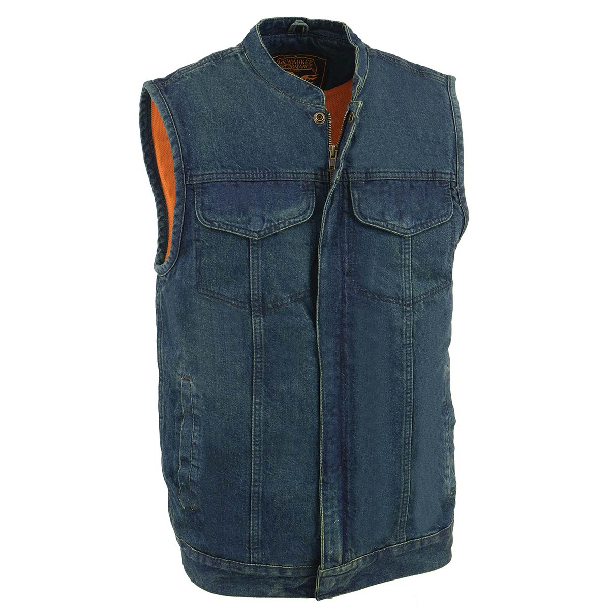 Milwaukee Leather MDM3000 Men's 'Brute' Concealed Snap Black Denim Club Style Vest w/ Hidden Zipper