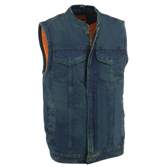 Milwaukee Leather MDM3000 Men's 'Brute' Concealed Snap Black Denim Club Style Vest w/ Hidden Zipper