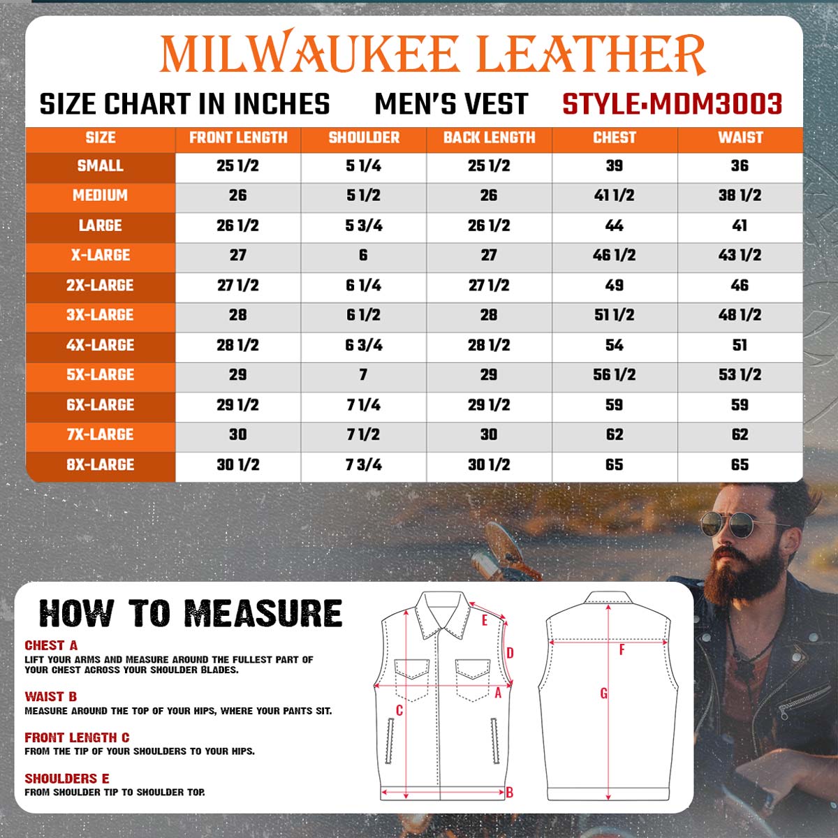 Milwaukee Leather MDM3003 Men's 'Brute' Concealed Snap Black Denim and Black Leather Club Style Vest w/ Hidden Zipper