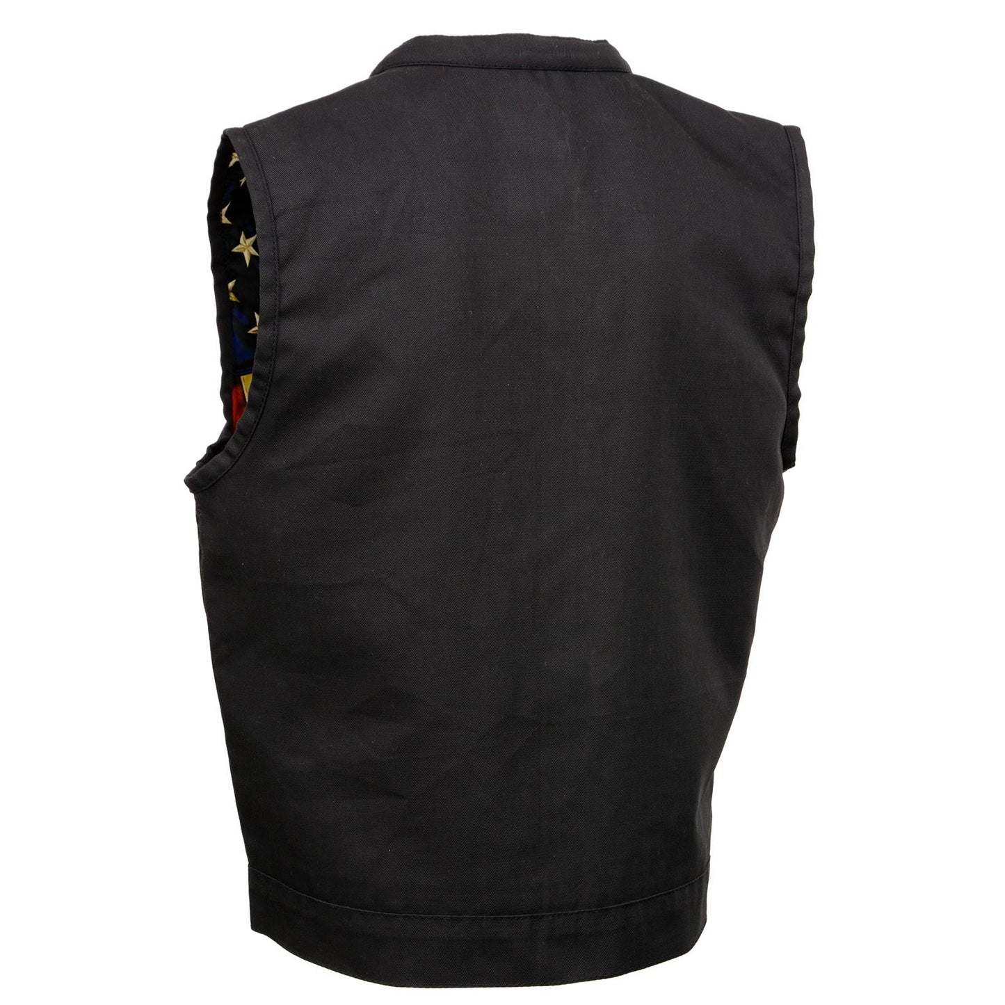 Milwaukee Leather MDM3007 Men's 'Brute' Concealed Snap Black Denim Club Style Vest w/ USA Flag Liner