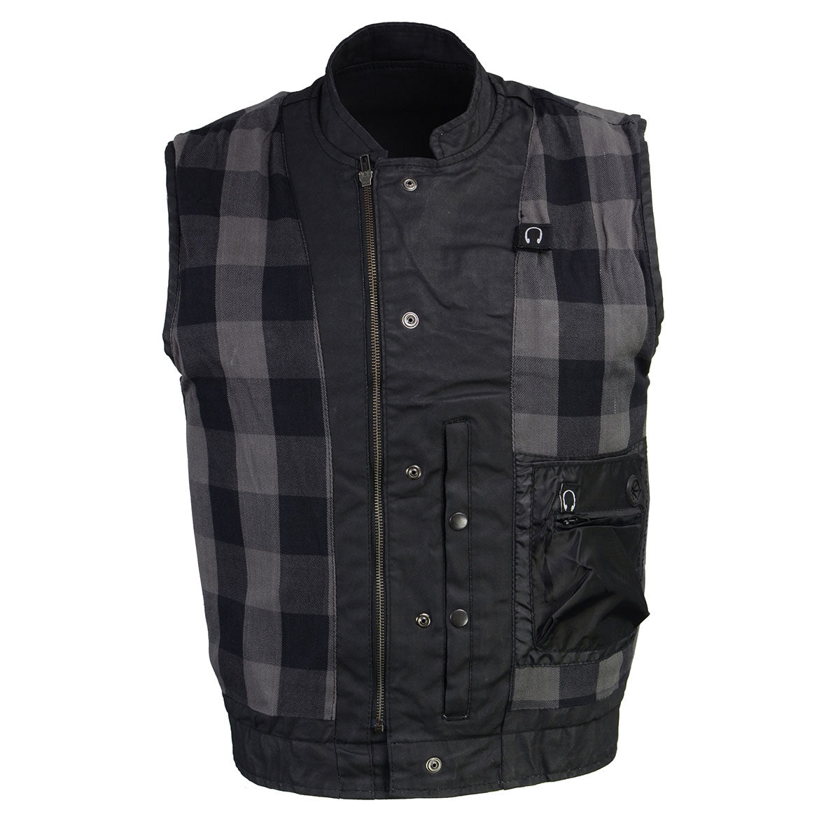 Milwaukee Leather MDM3025 Men’s Black Waxy Coated Denim Club Style Motorcycle Rider Vest w/ Shirt Collar w/ Shirt Collar