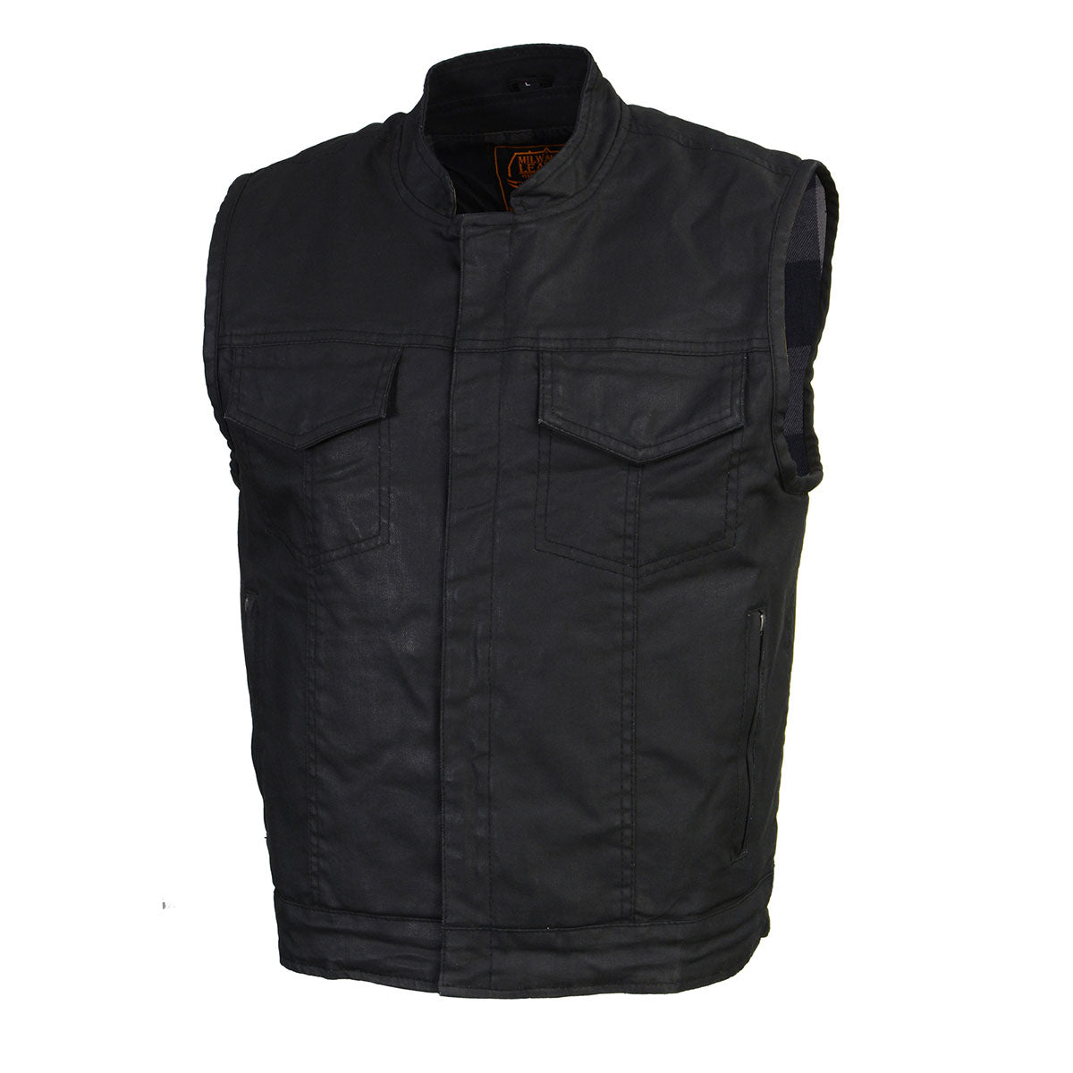 Milwaukee Leather MDM3025 Men’s Black Waxy Coated Denim Club Style Motorcycle Rider Vest w/ Shirt Collar w/ Shirt Collar