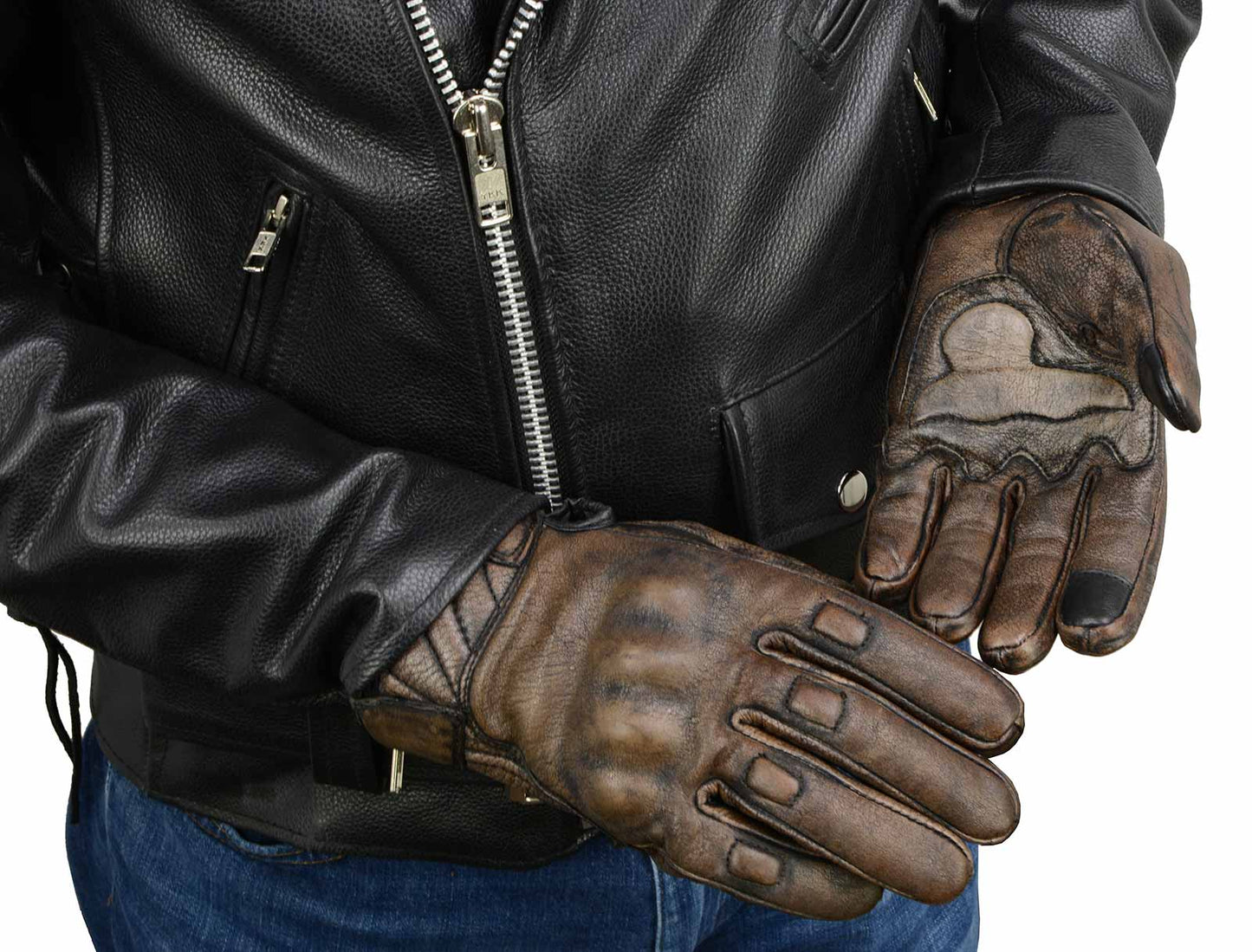 Milwaukee Leather MG7514 Men's Brown Leather with Gel Palm Motorcycle Gloves W/ Protective Knuckle