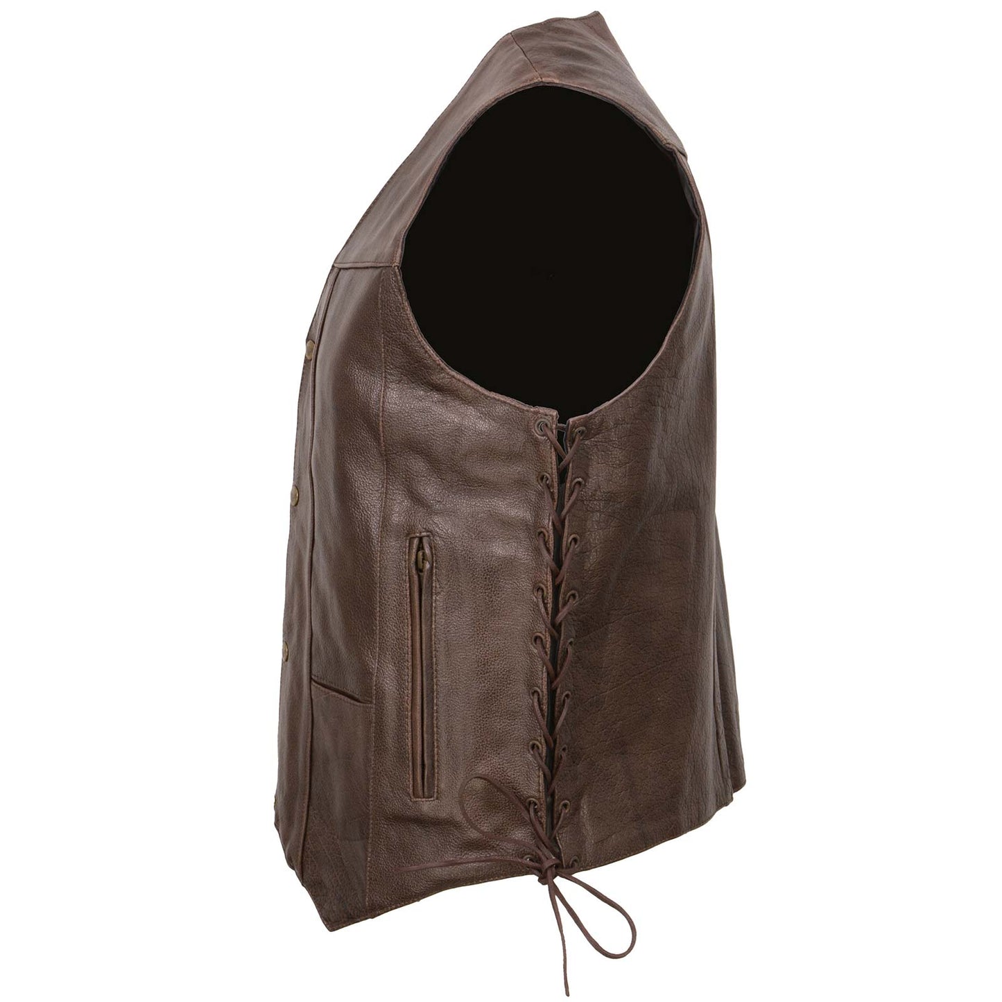 Milwaukee Leather ML1391RT Men's Retro Brown Leather Vest- 10 Pockets Side Lace 4-Snap V-Neck Motorcycle Rider Vest