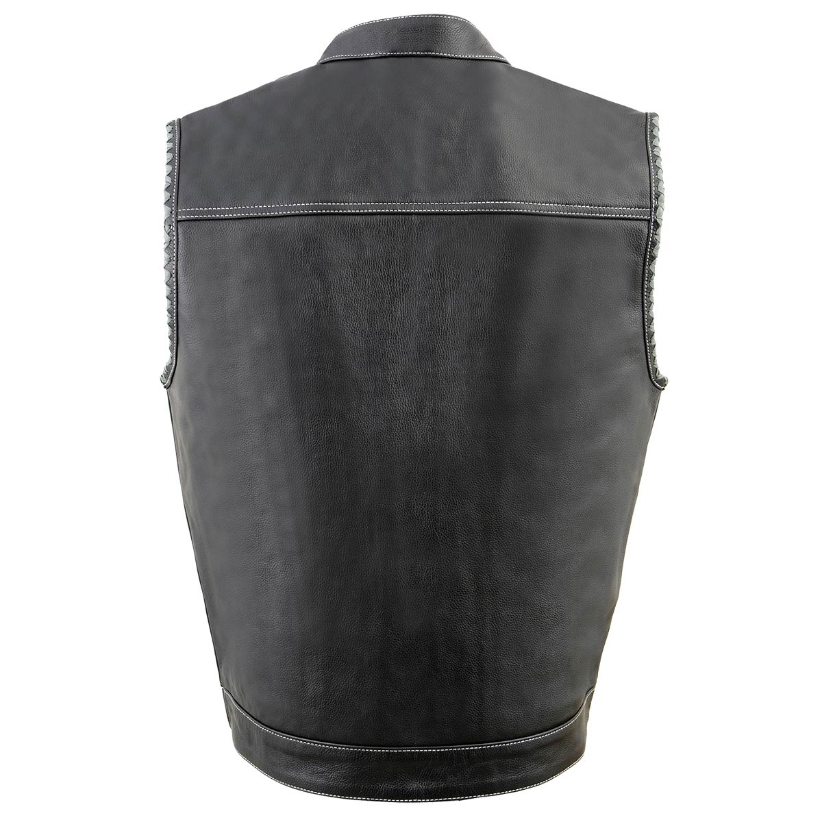 Milwaukee Leather MLM3507 Men's Old Glory Black Premium Leather Club Style Vest w/ Grey Stitching Laced Armholes