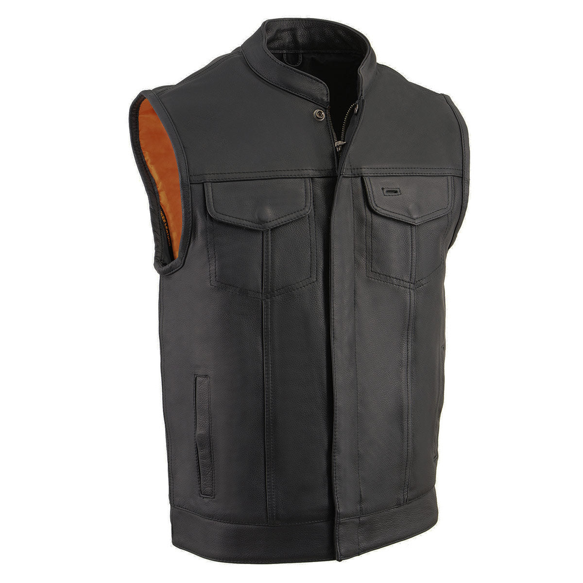 Milwaukee Leather MLM3510 Men's Black Premium Leather Club Style Vest - Dual Closure Open Neck Motorcycle Rider Vest