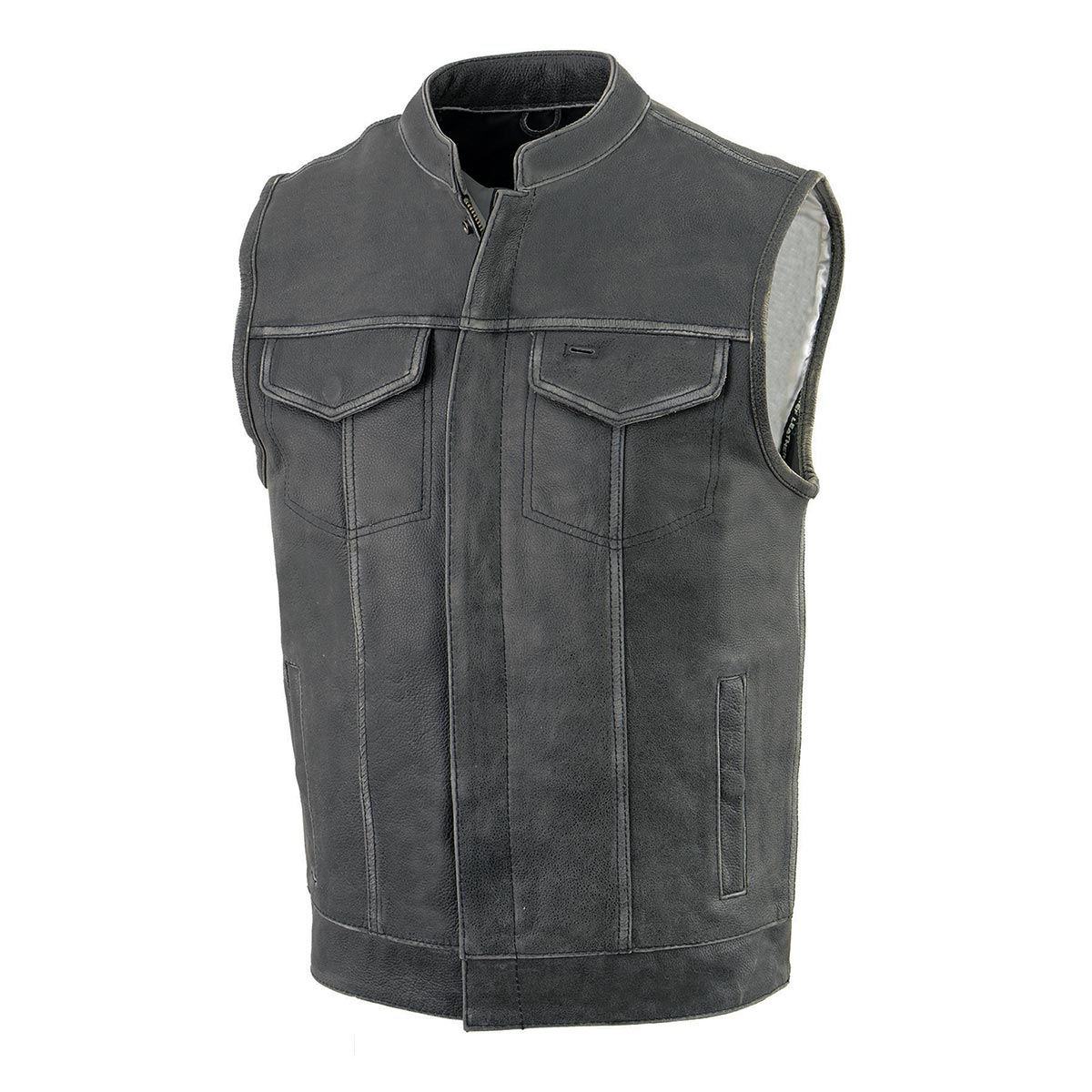 Milwaukee Leather Men's Premium Leather Club-Style Motorcycle Vest w/Concealed Snaps Zipper Closure MLM3513