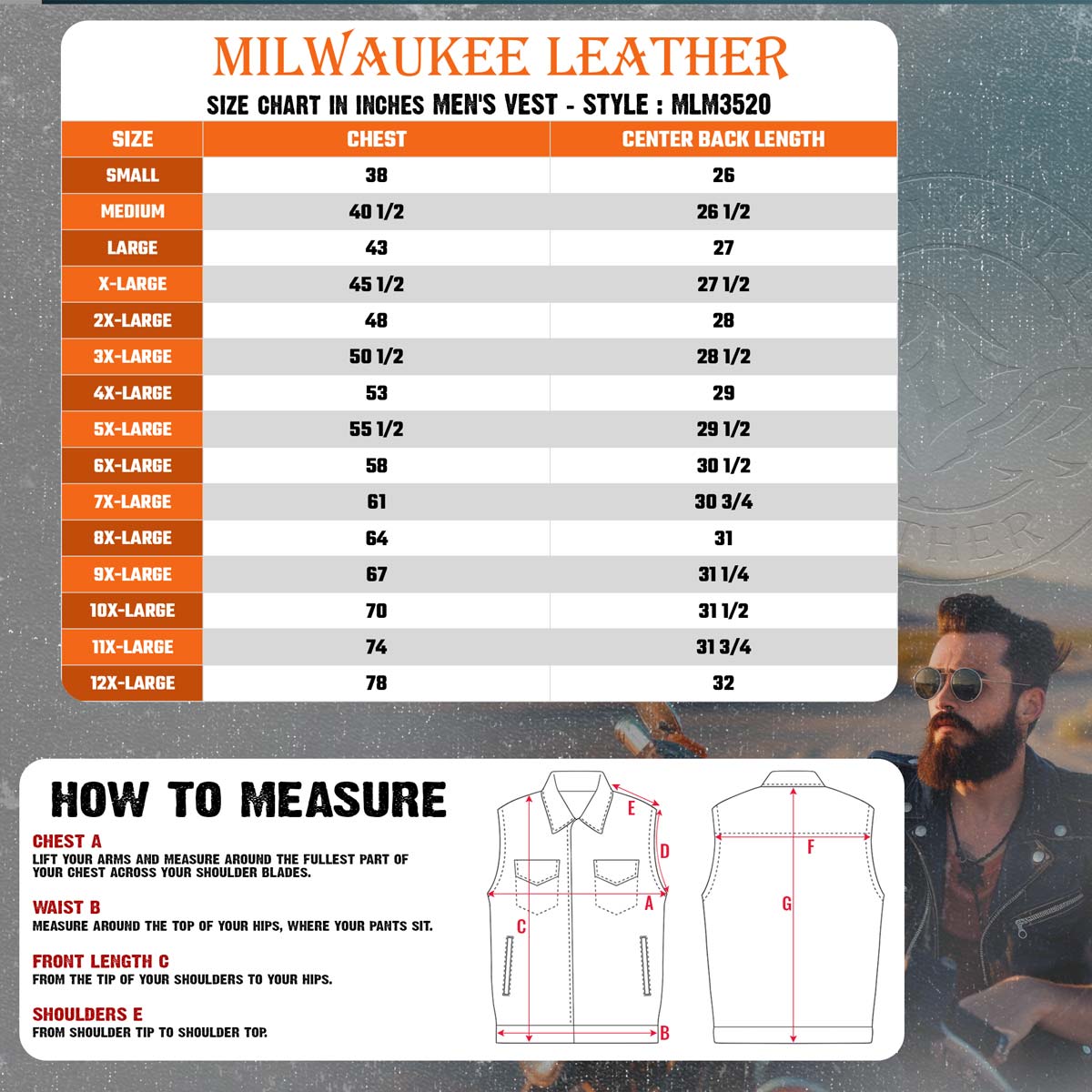 Milwaukee Leather MLM3520 Men's Black Leather Vest - Classic V-Neck Straight Bottom Side Lace Motorcycle Rider Vest