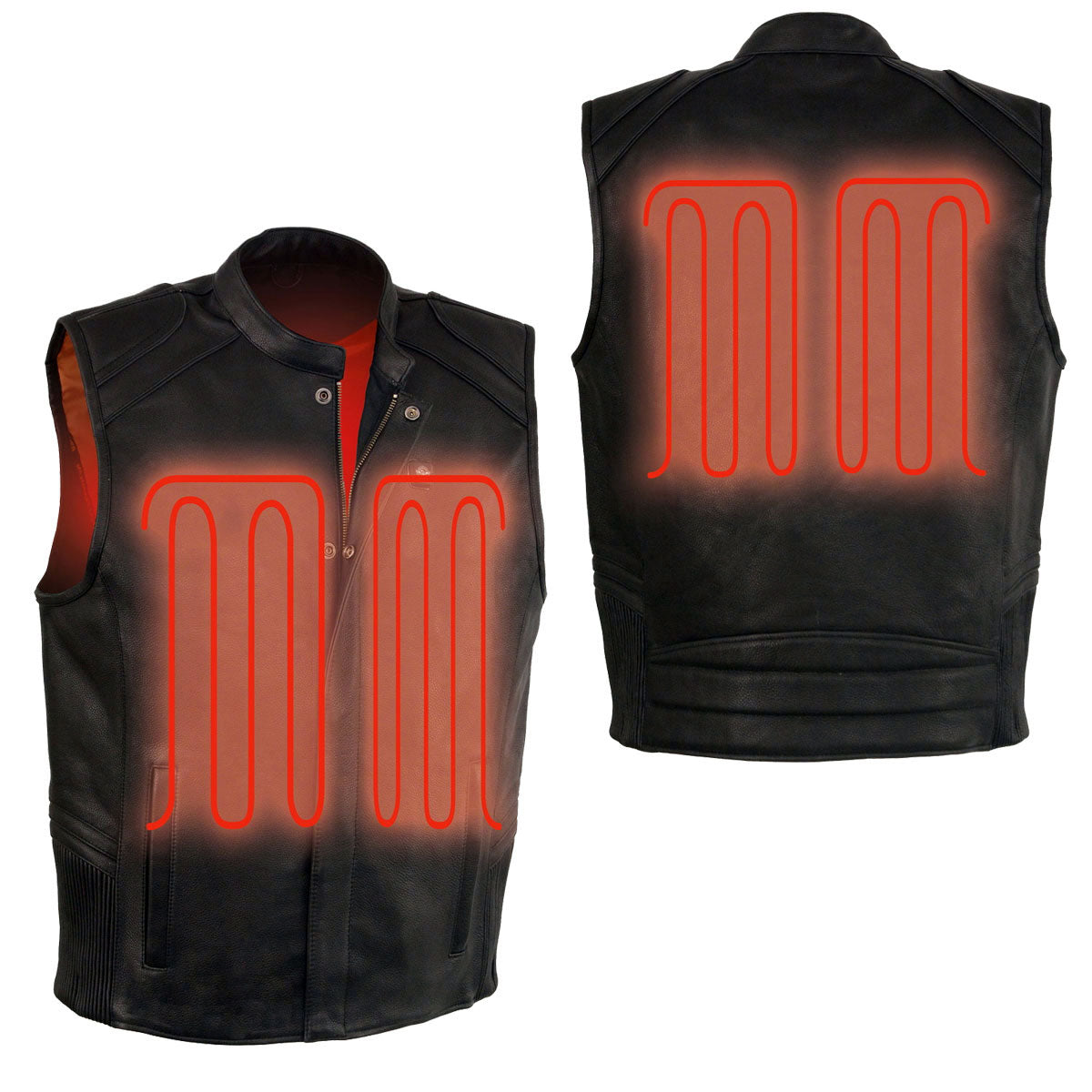 Milwaukee Leather MLM3523SET Men's Black 'Heated' Collarless Moto Leather Vest (Battery Pack Included)