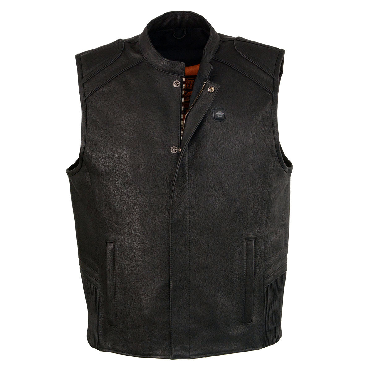 Milwaukee Leather MLM3523SET Men's Black 'Heated' Collarless Moto Leather Vest (Battery Pack Included)